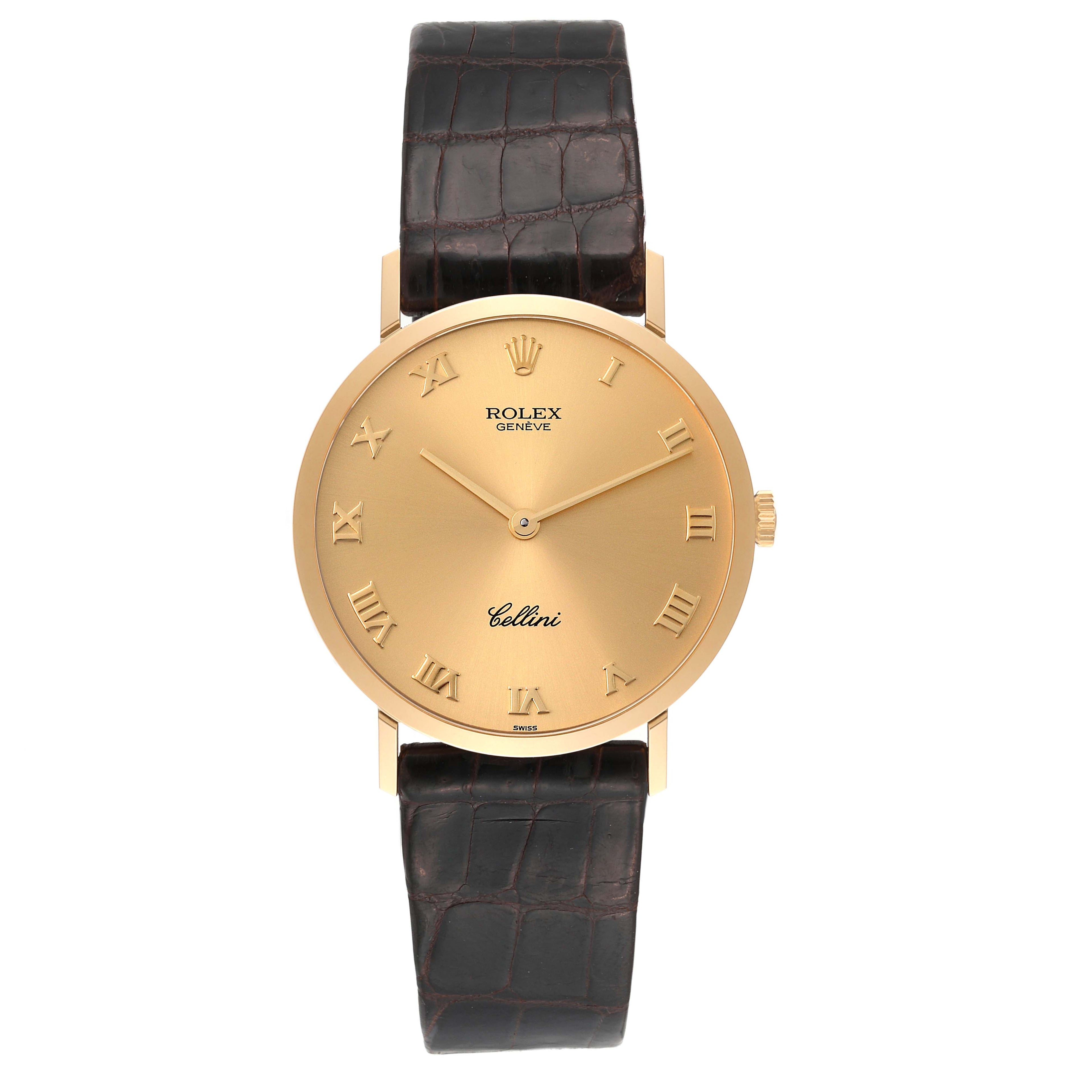 Rolex Cellini Classic Yellow Gold Brown Strap Mens Watch 4112 Papers