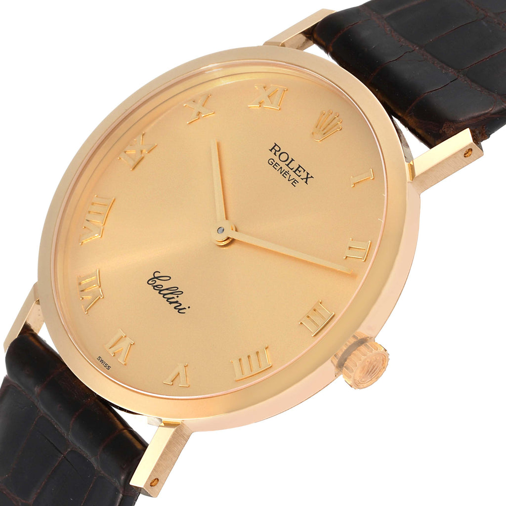 Rolex Cellini Classic Yellow Gold Brown Strap Mens Watch 4112 Papers
