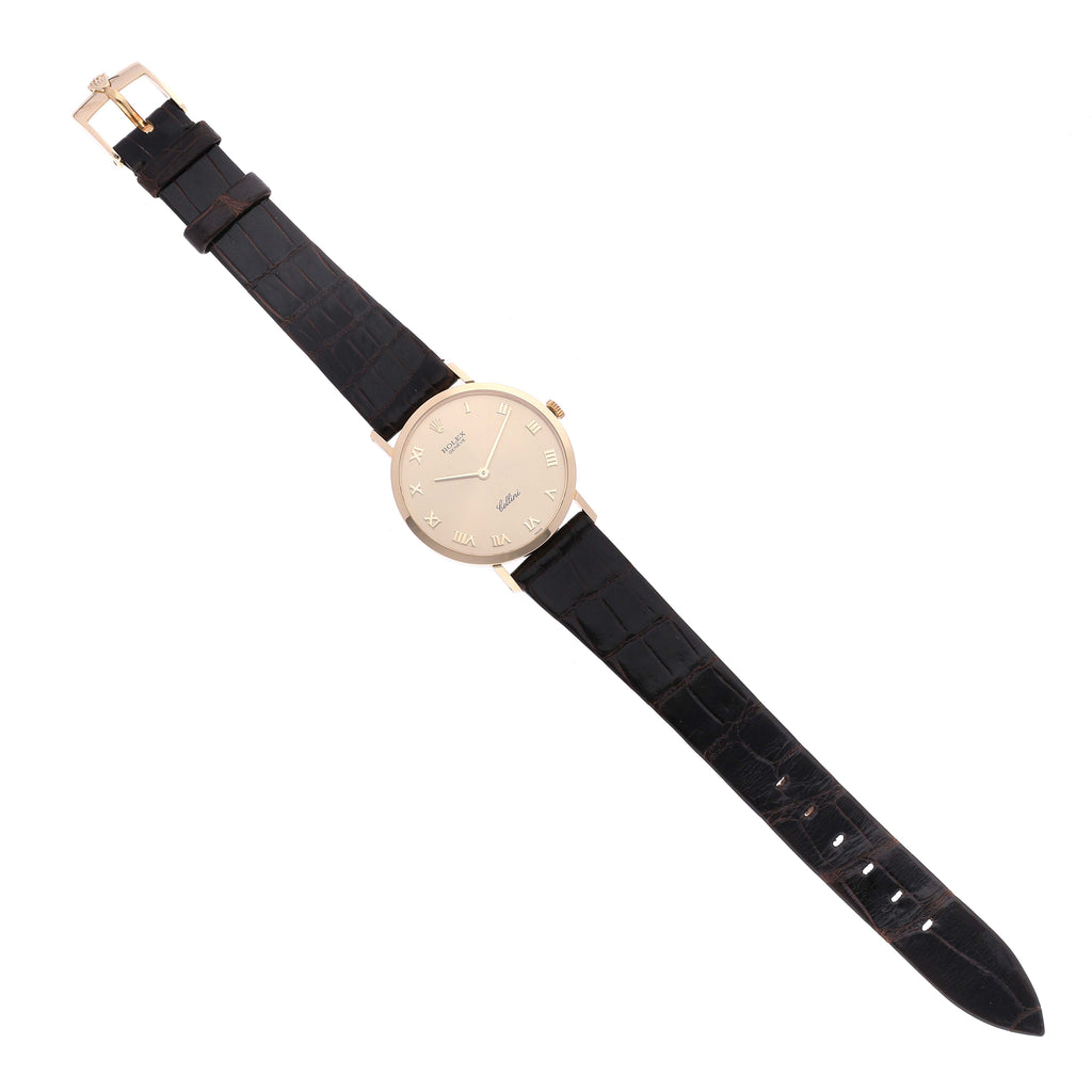 Rolex Cellini Classic Yellow Gold Brown Strap Mens Watch 4112 Papers