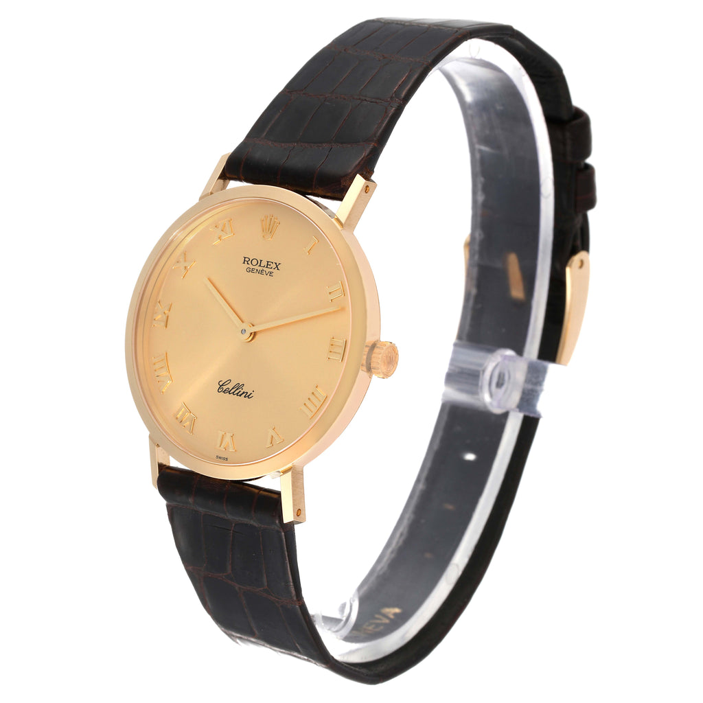 Rolex Cellini Classic Yellow Gold Brown Strap Mens Watch 4112 Papers