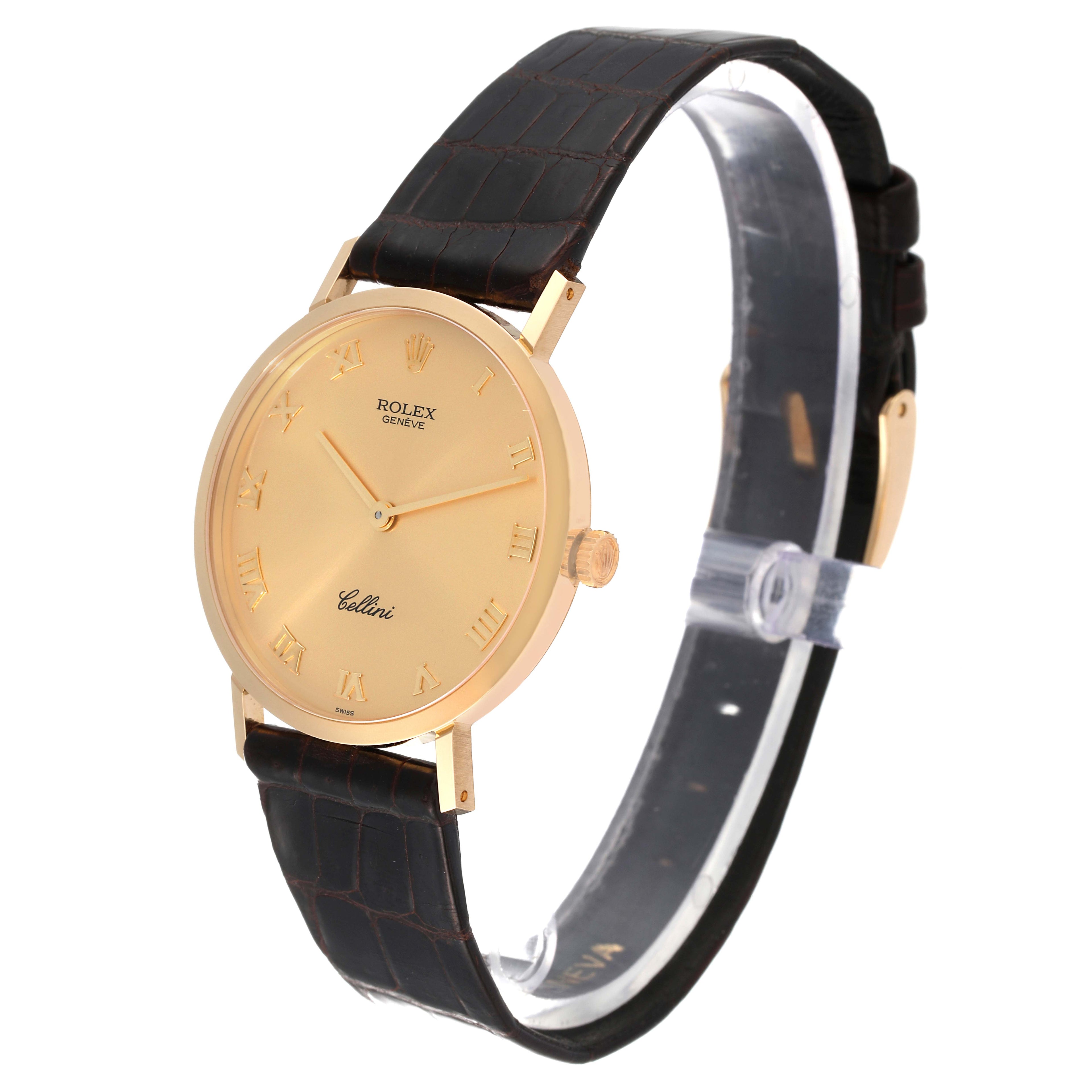 Rolex Cellini Classic Yellow Gold Brown Strap Mens Watch 4112 Papers