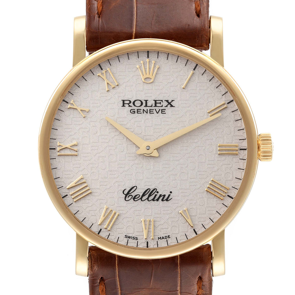 Rolex Cellini Classic Yellow Gold Ivory Anniversary Dial Watch 5115 Box Card