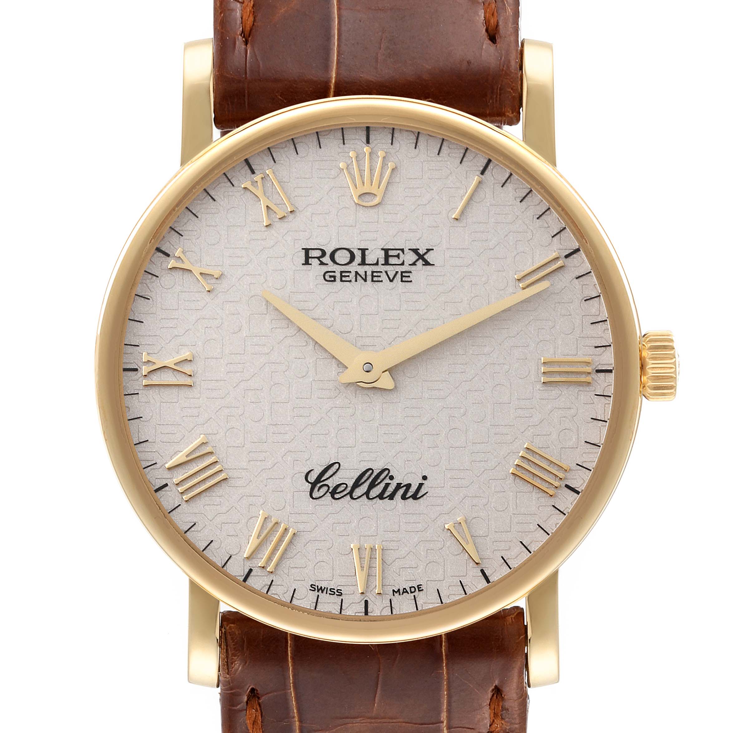 Rolex Cellini Classic Yellow Gold Ivory Anniversary Dial Watch 5115 Box Card