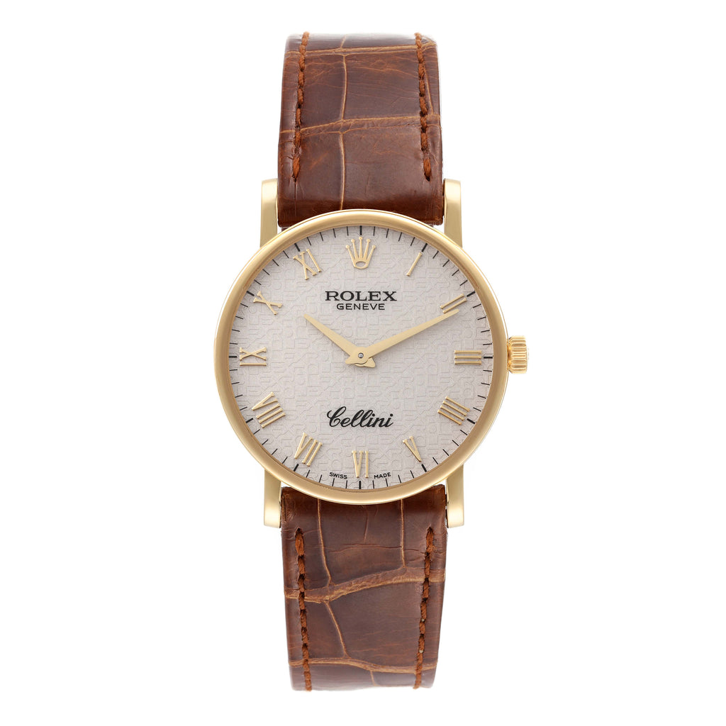 Rolex Cellini Classic Yellow Gold Ivory Anniversary Dial Watch 5115 Box Card
