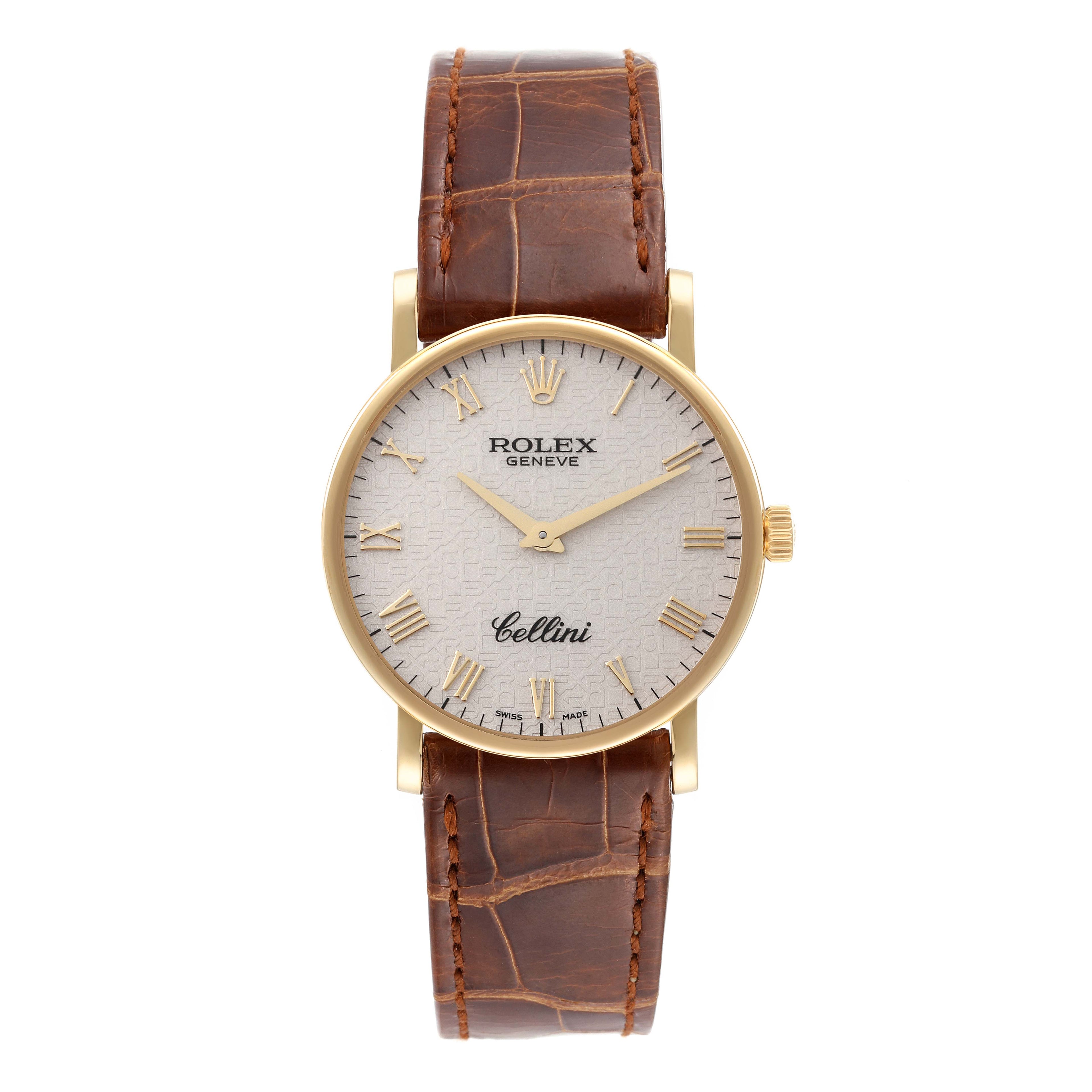 Rolex Cellini Classic Yellow Gold Ivory Anniversary Dial Watch 5115 Box Card