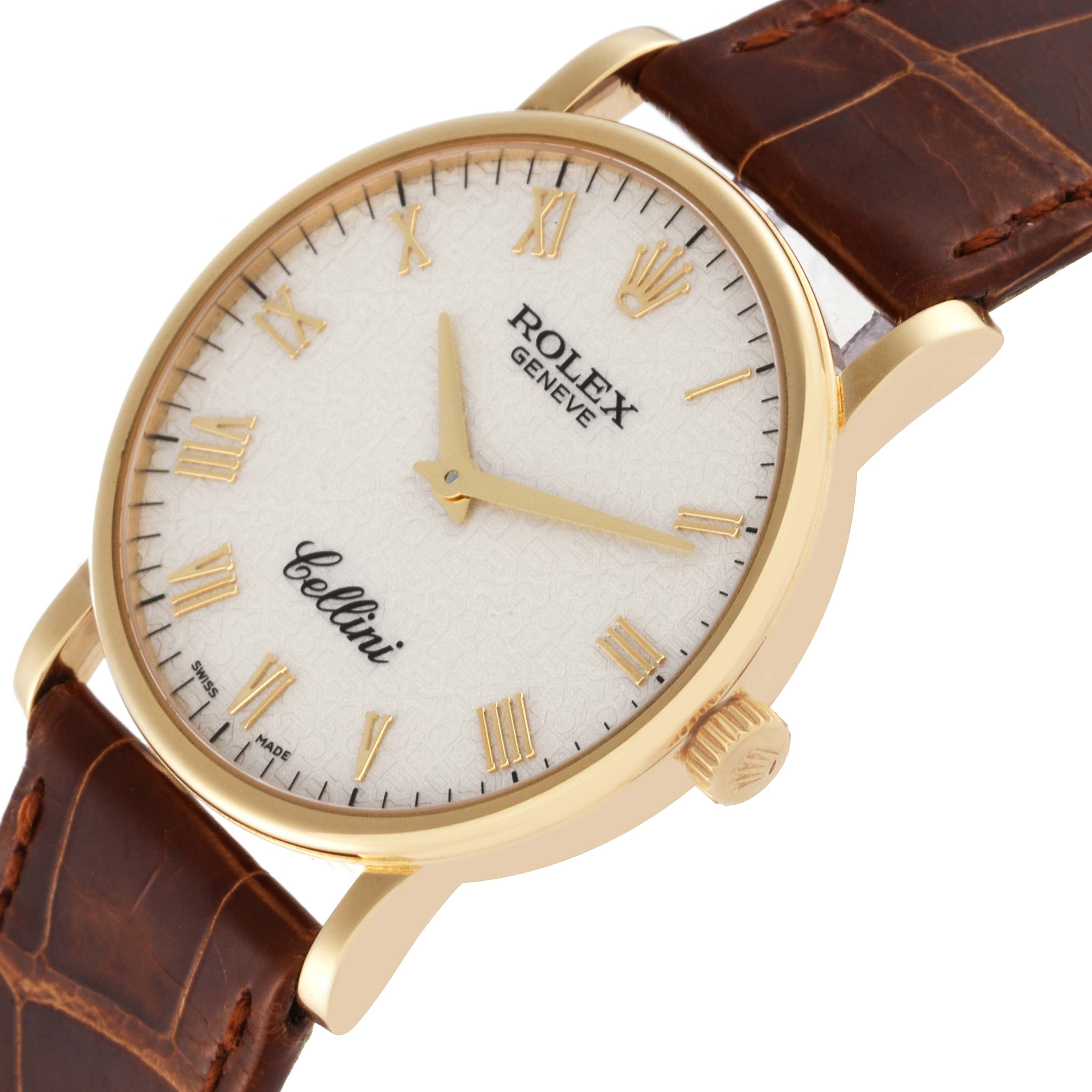 Rolex Cellini Classic Yellow Gold Ivory Anniversary Dial Watch 5115 Box Card