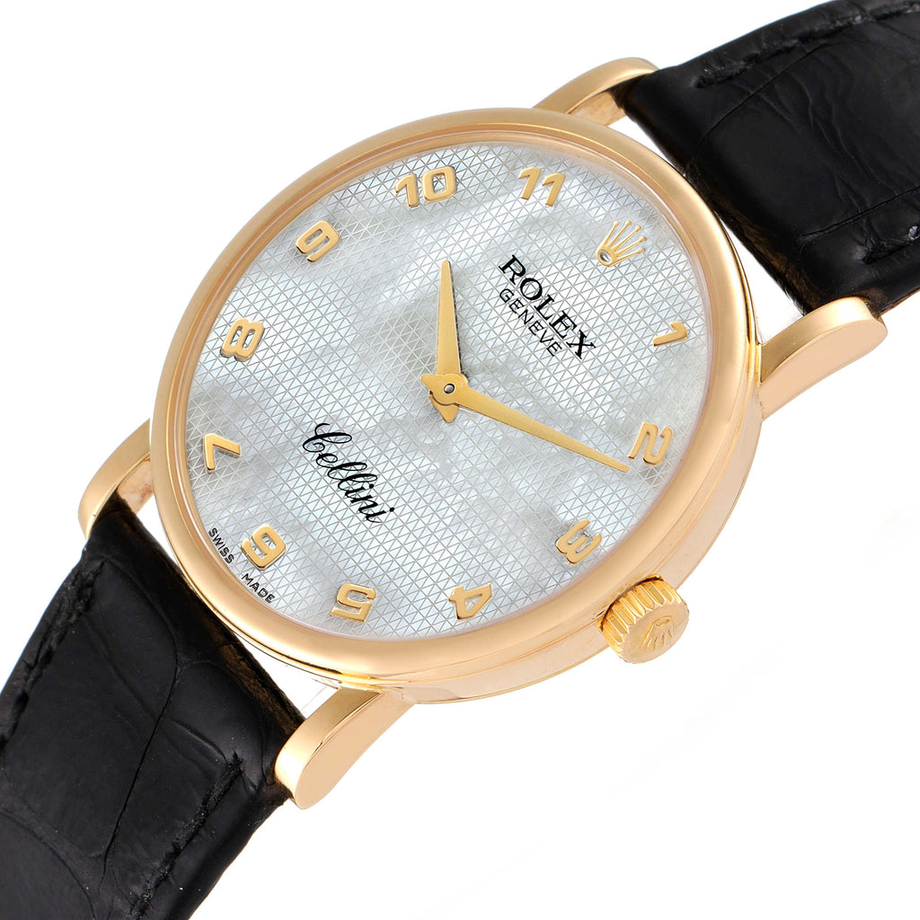Rolex Cellini Classic Yellow Gold MOP Dial Black Strap Watch 5115