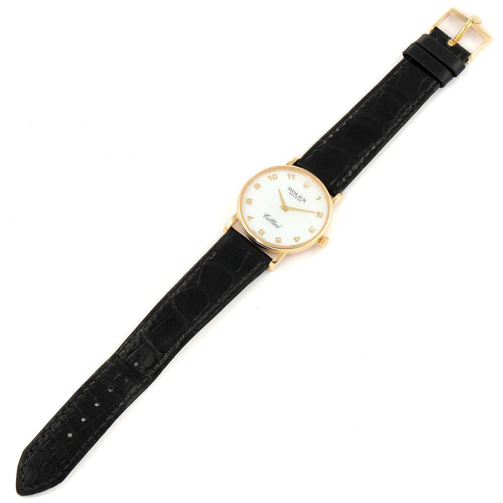 Rolex Cellini Classic Yellow Gold MOP Dial Black Strap Watch 5115