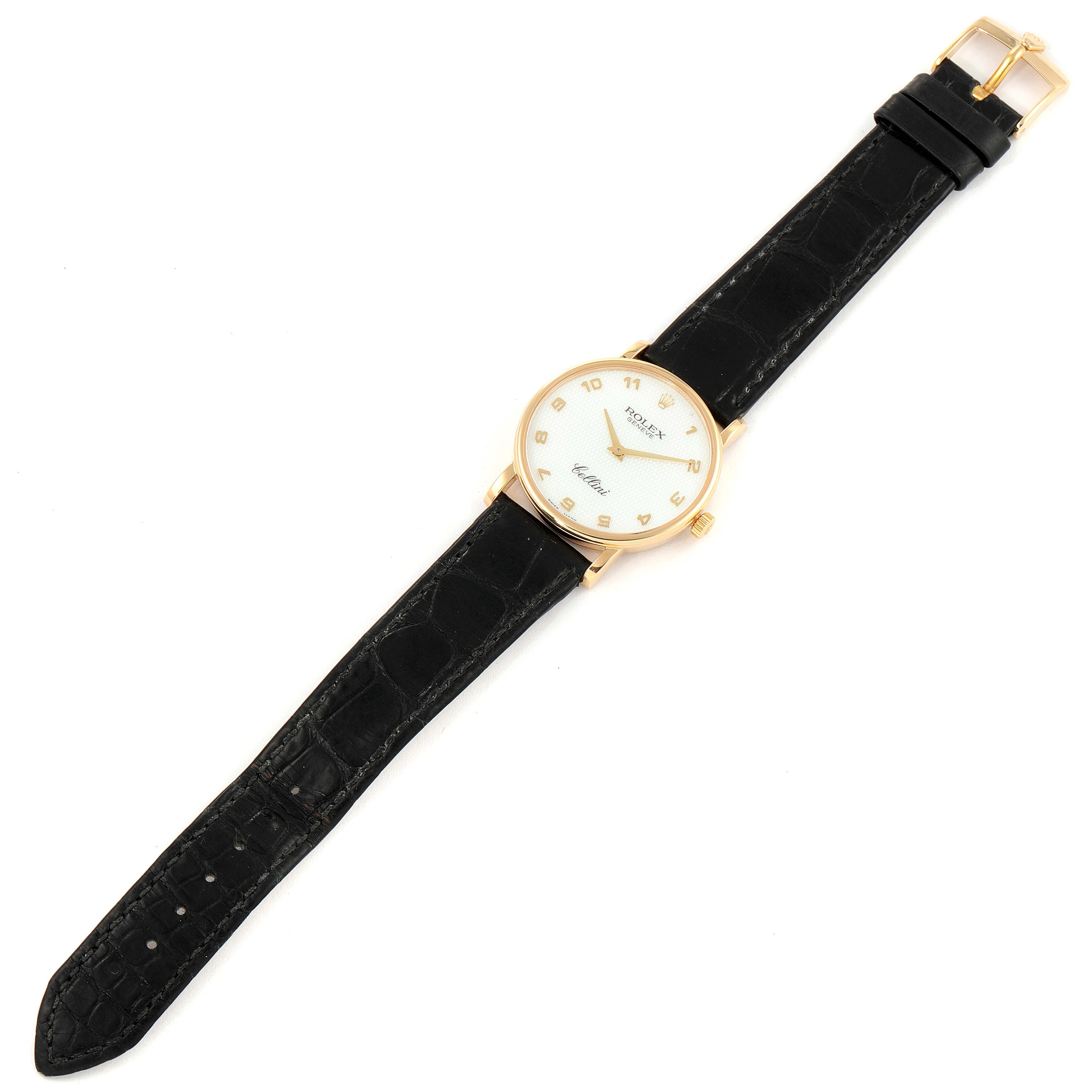 Rolex Cellini Classic Yellow Gold MOP Dial Black Strap Watch 5115