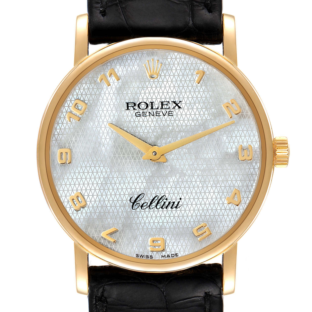 Rolex Cellini Classic Yellow Gold MOP Dial Black Strap Watch 5115