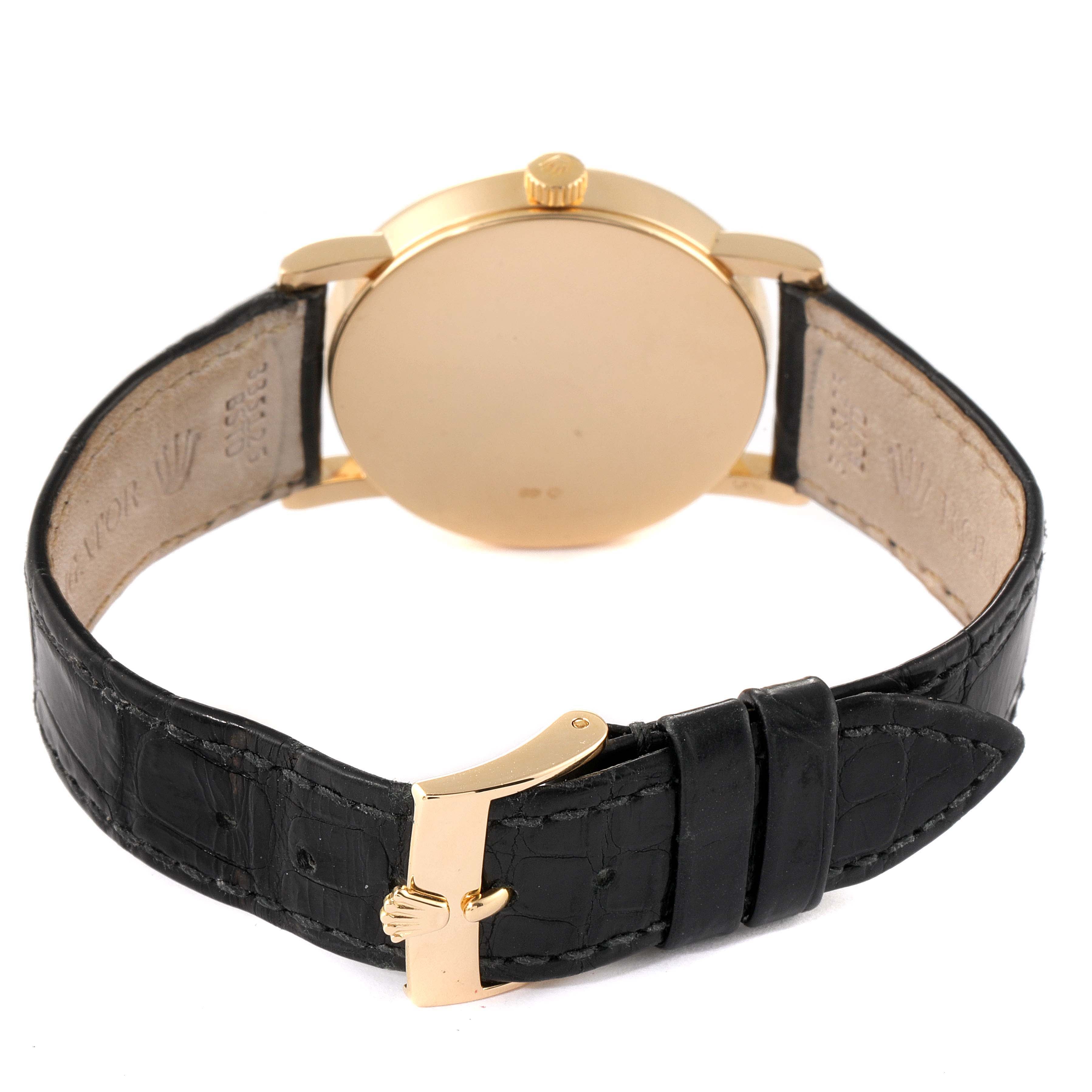 Rolex Cellini Classic Yellow Gold MOP Dial Black Strap Watch 5115