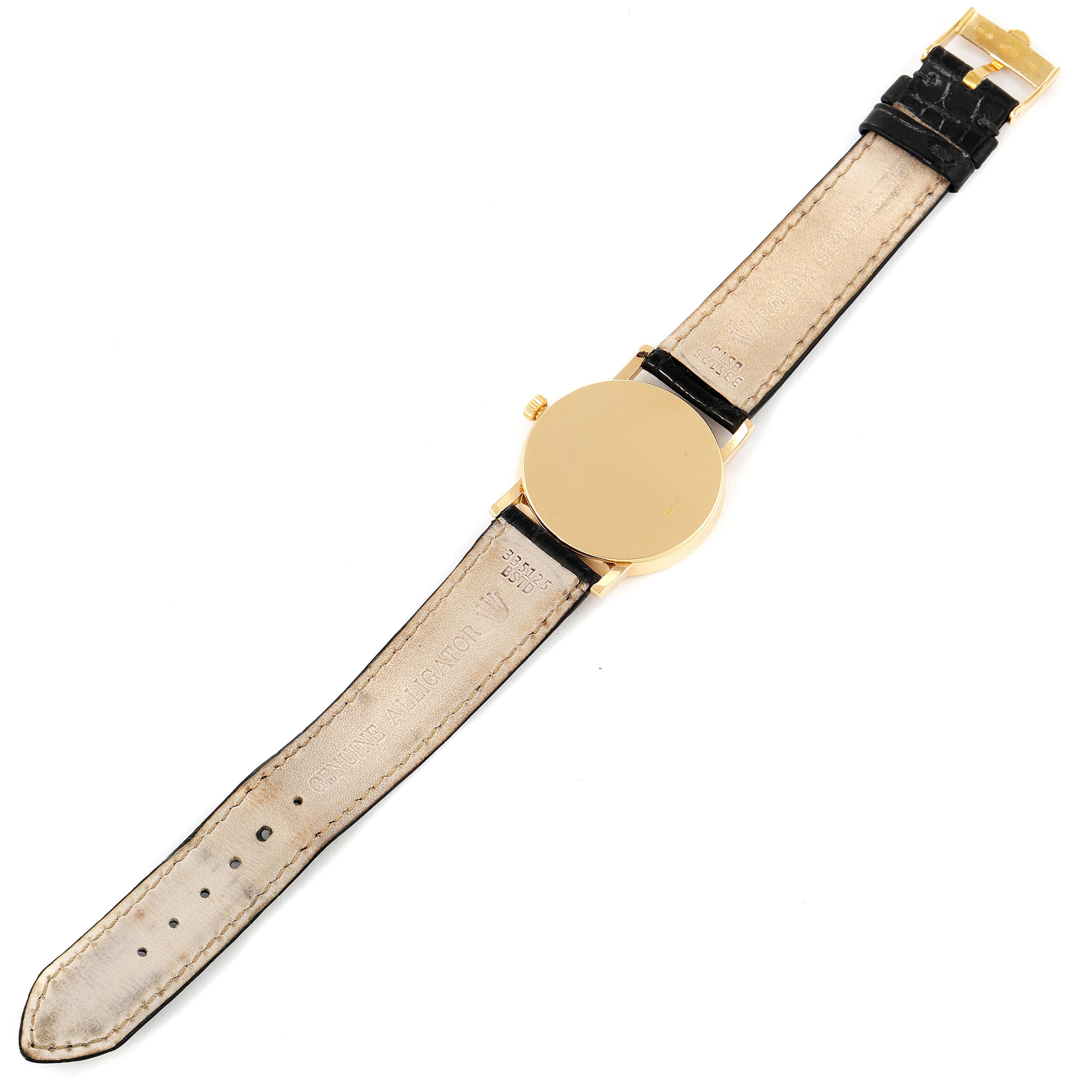 Rolex Cellini Classic Yellow Gold MOP Dial Black Strap Watch 5115