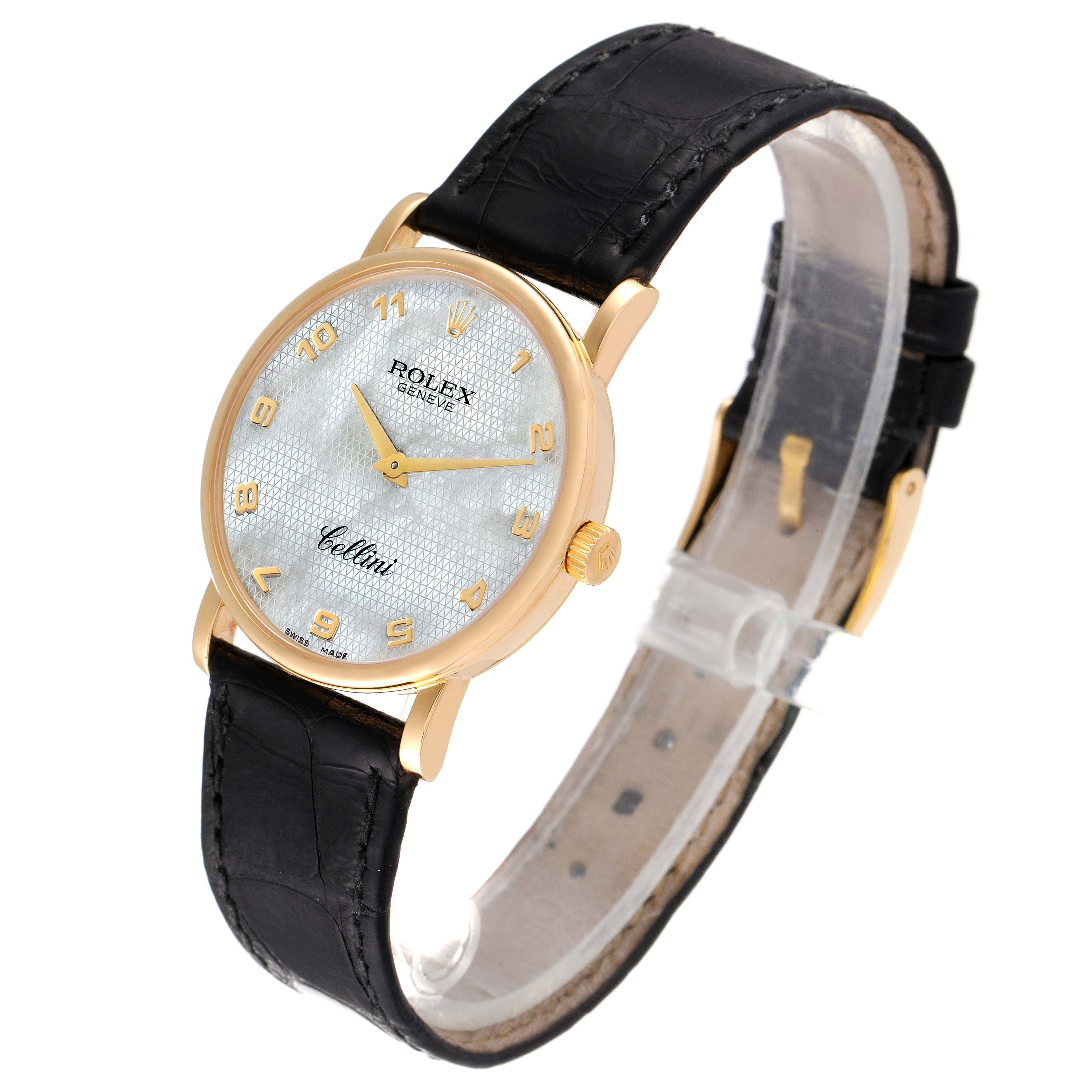 Rolex Cellini Classic Yellow Gold MOP Dial Black Strap Watch 5115