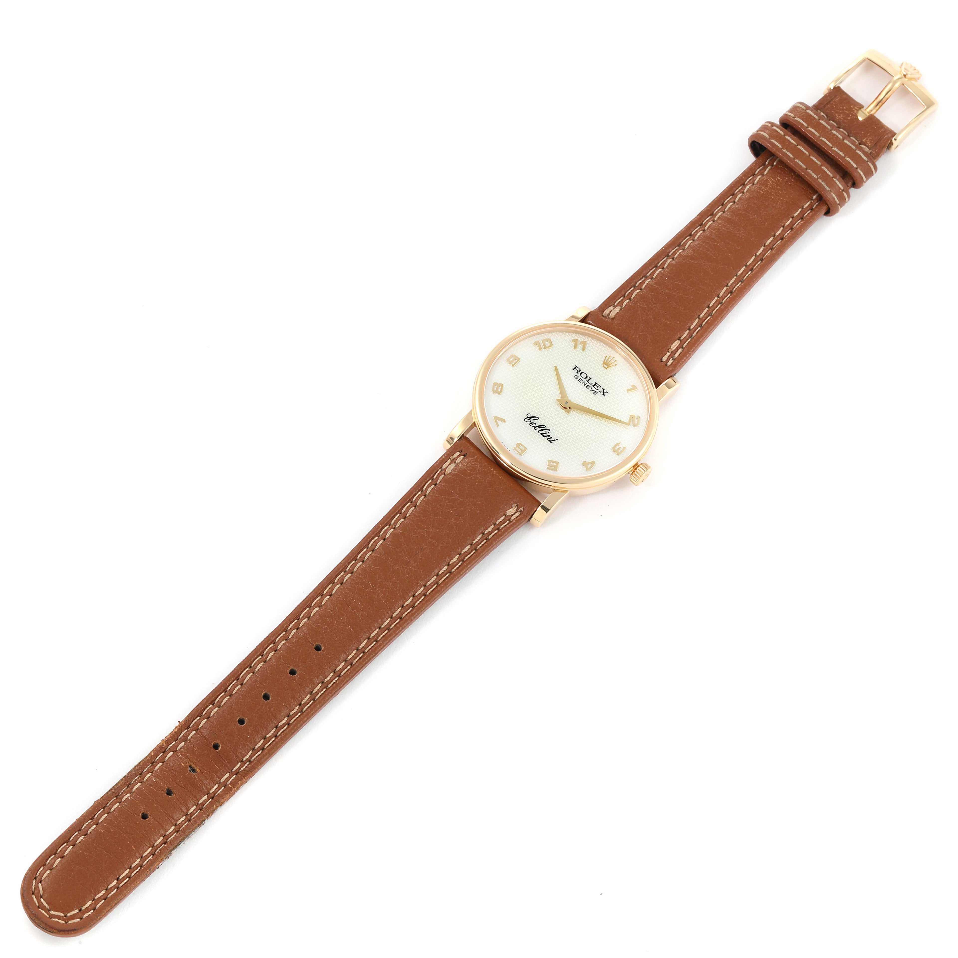 Rolex Cellini Classic Yellow Gold MOP Dial Brown Strap Watch 5115 Card