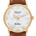 Rolex Cellini Classic Yellow Gold MOP Dial Brown Strap Watch 5115 Card