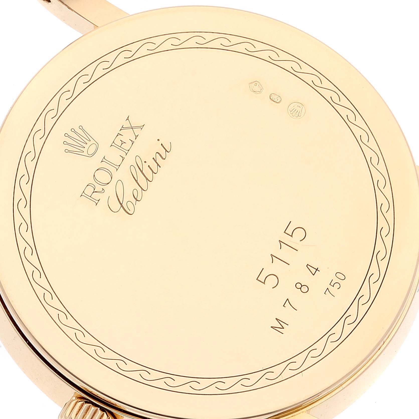Rolex Cellini Classic Yellow Gold MOP Dial Brown Strap Watch 5115 Card
