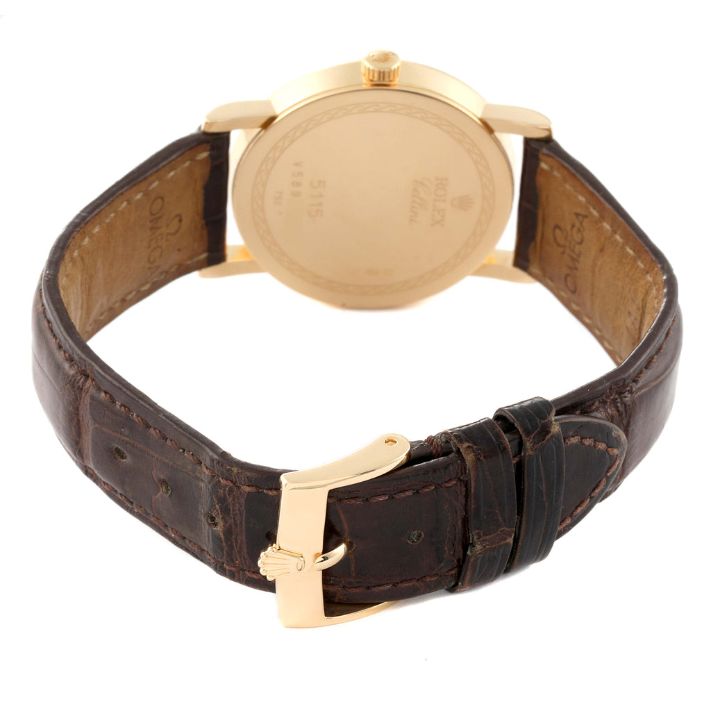 Rolex Cellini Classic Yellow Gold Mother of Pearl Brown Strap Mens Watch 5115