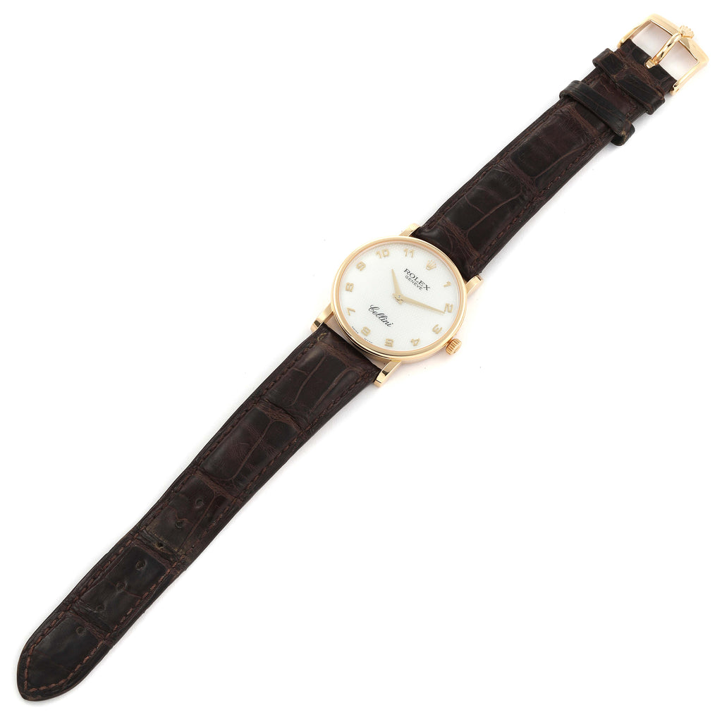 Rolex Cellini Classic Yellow Gold Mother of Pearl Brown Strap Mens Watch 5115