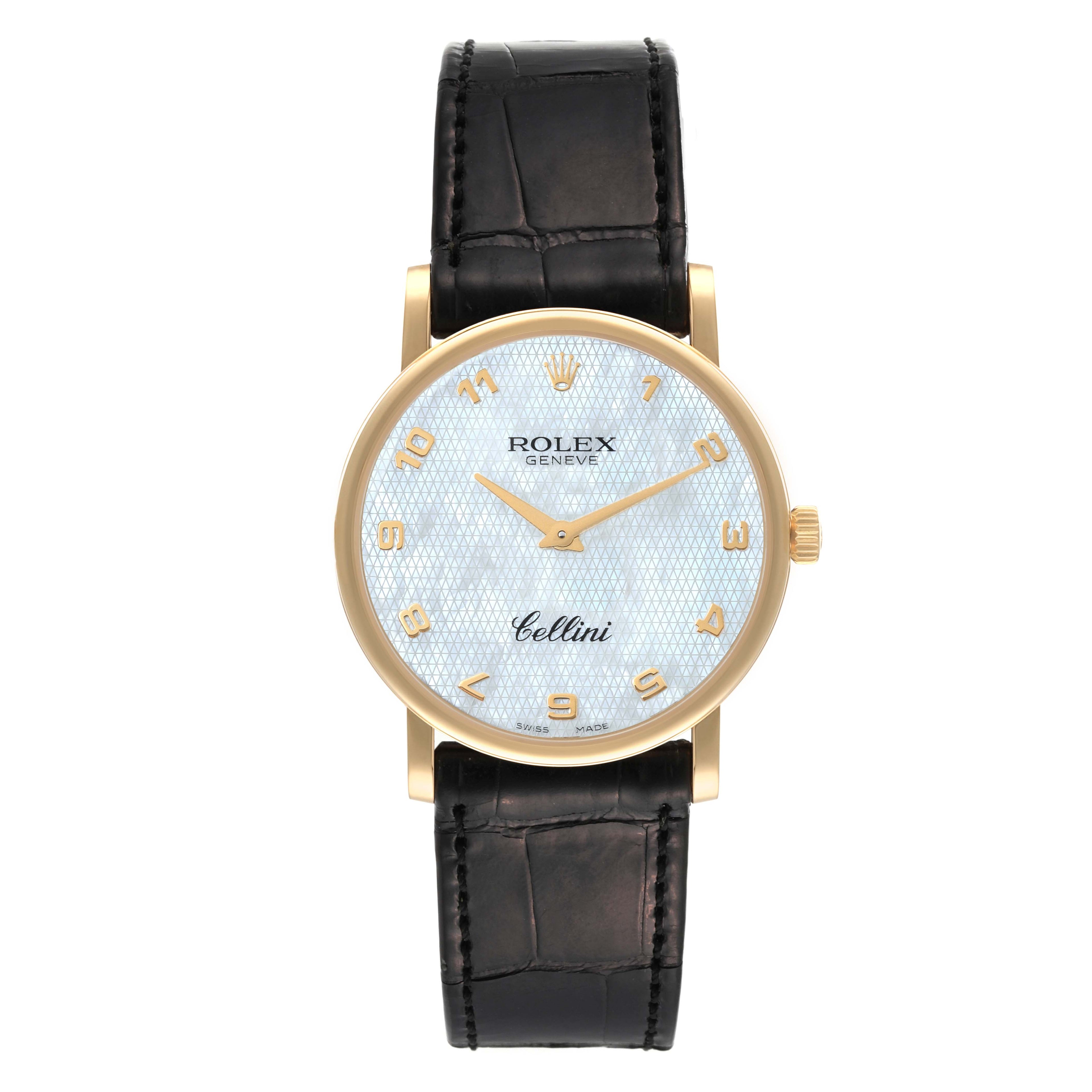 Rolex Cellini Classic Yellow Gold Mother of Pearl Dial Mens Watch 5115 Box Card
