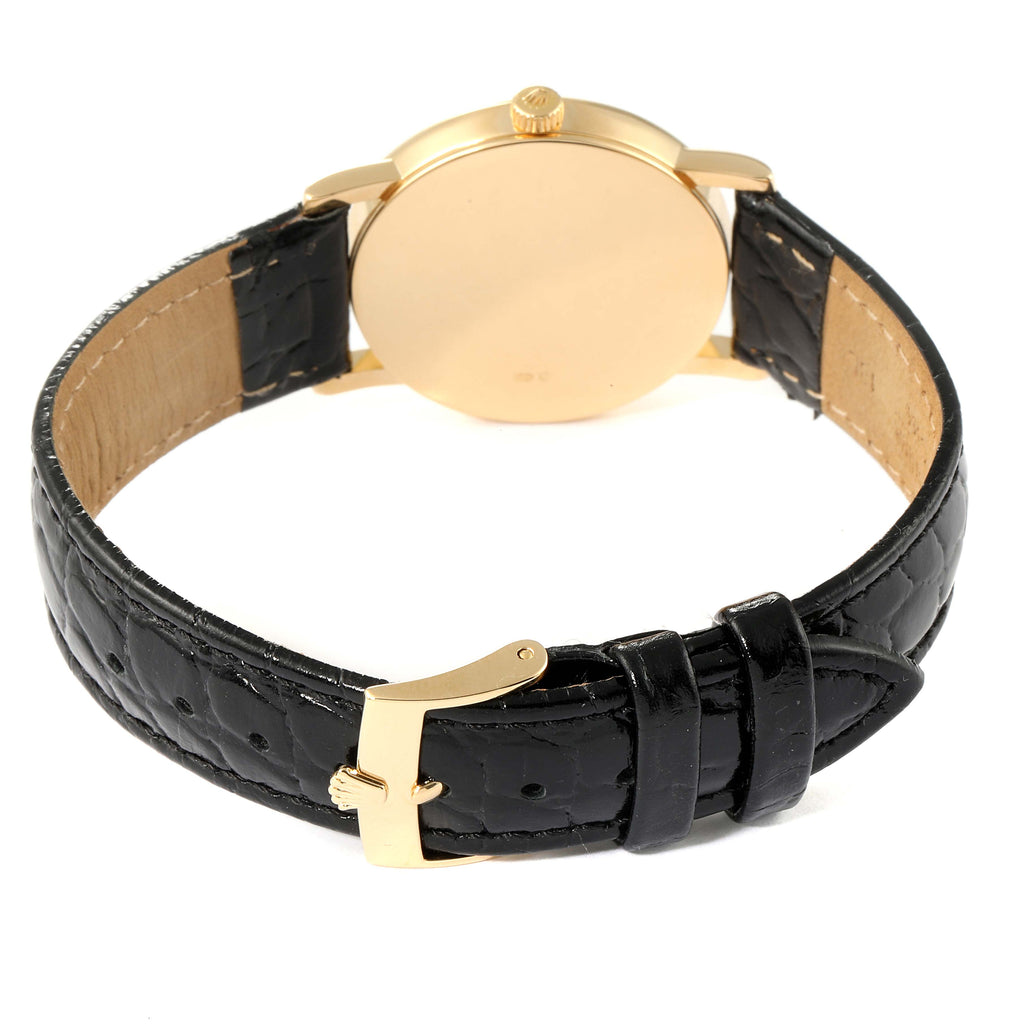 Rolex Cellini Classic Yellow Gold Silver Dial Black Strap Mens Watch 5115
