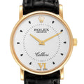 Rolex Cellini Classic Yellow Gold Silver Dial Black Strap Mens Watch 5115