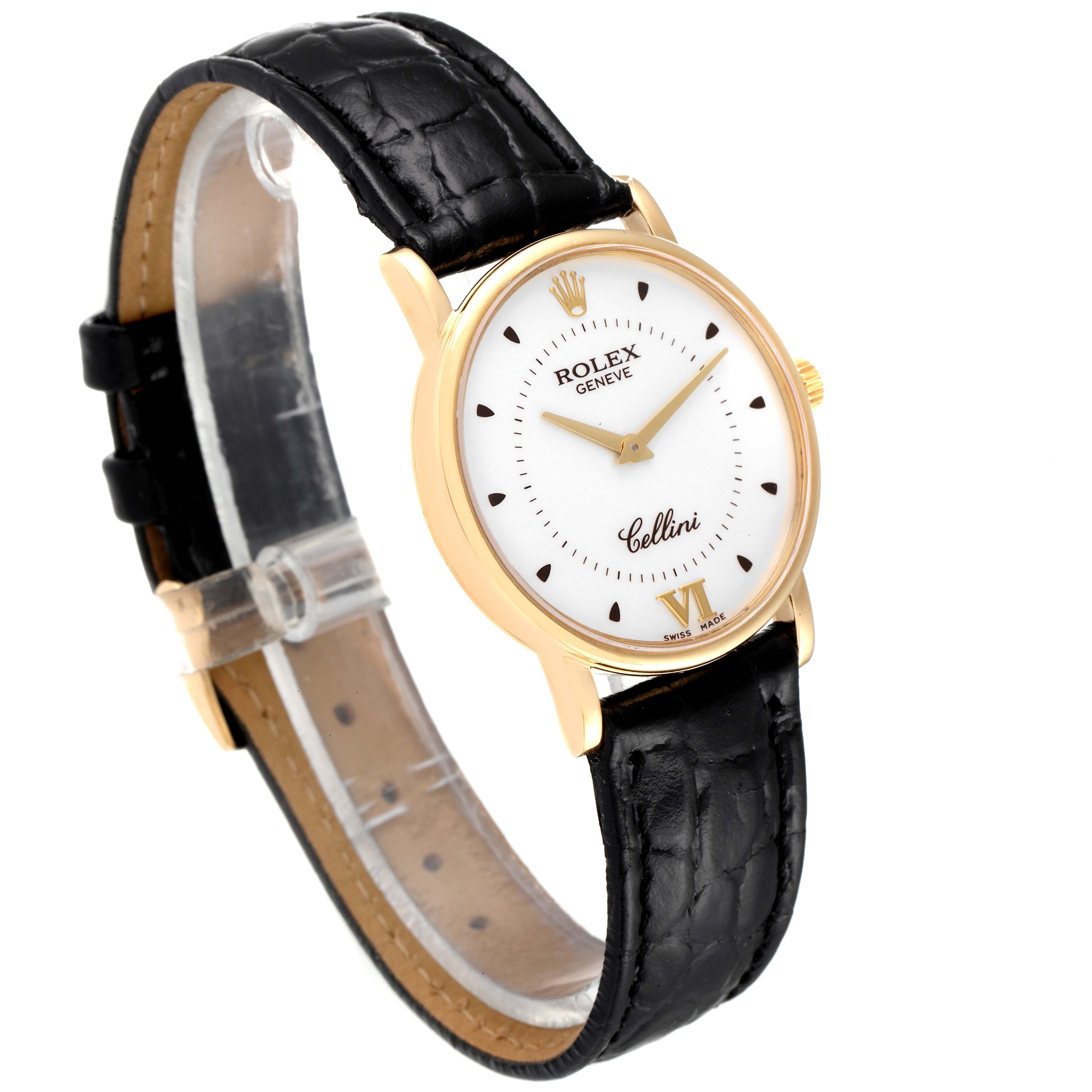 Rolex Cellini Classic Yellow Gold Silver Dial Black Strap Mens Watch 5115