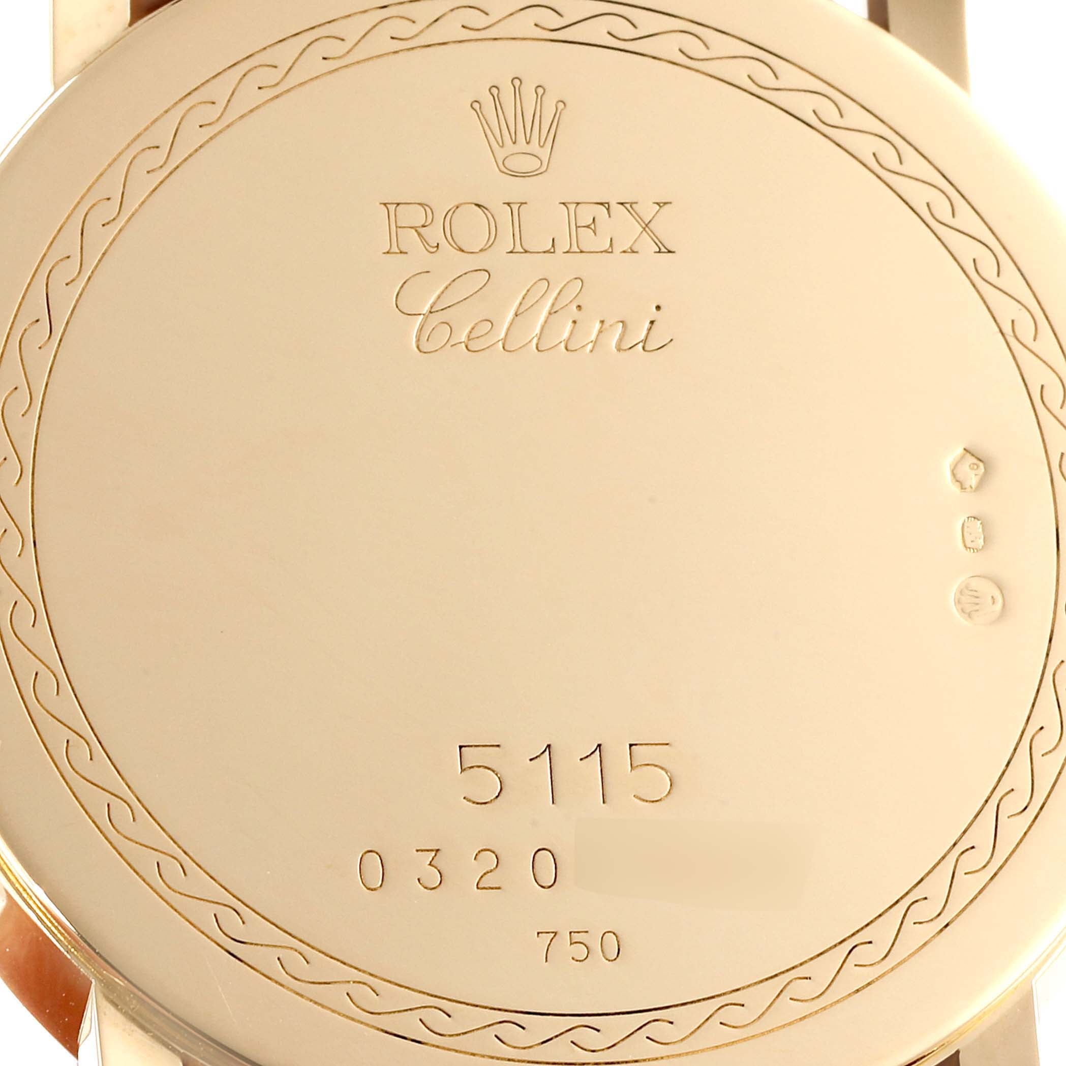 Rolex Cellini Classic Yellow Gold Silver Dial Black Strap Mens Watch 5115 Card