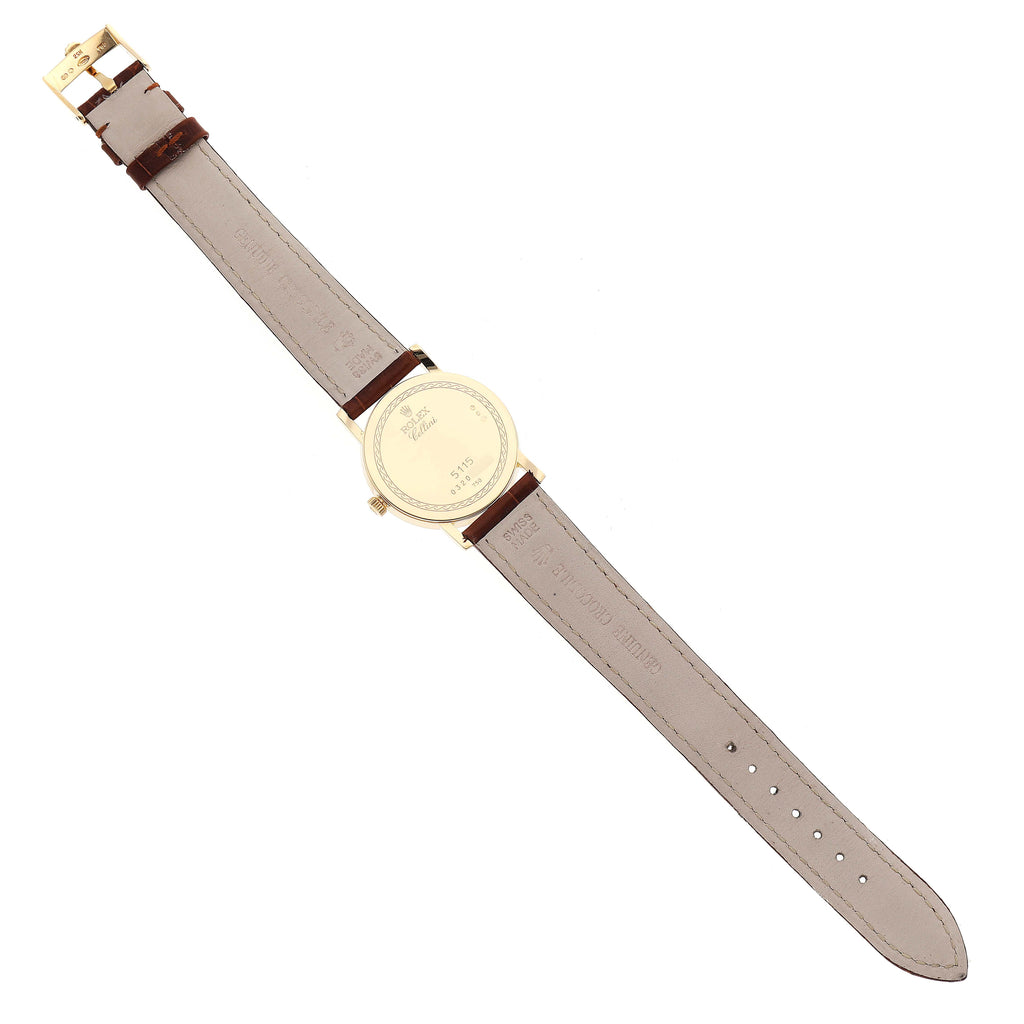 Rolex Cellini Classic Yellow Gold Silver Dial Black Strap Mens Watch 5115 Card