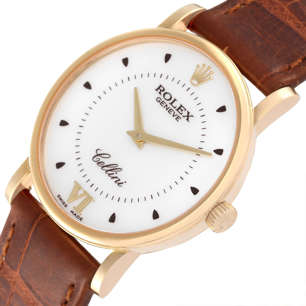 Rolex Cellini Classic Yellow Gold Silver Dial Black Strap Mens Watch 5115 Card