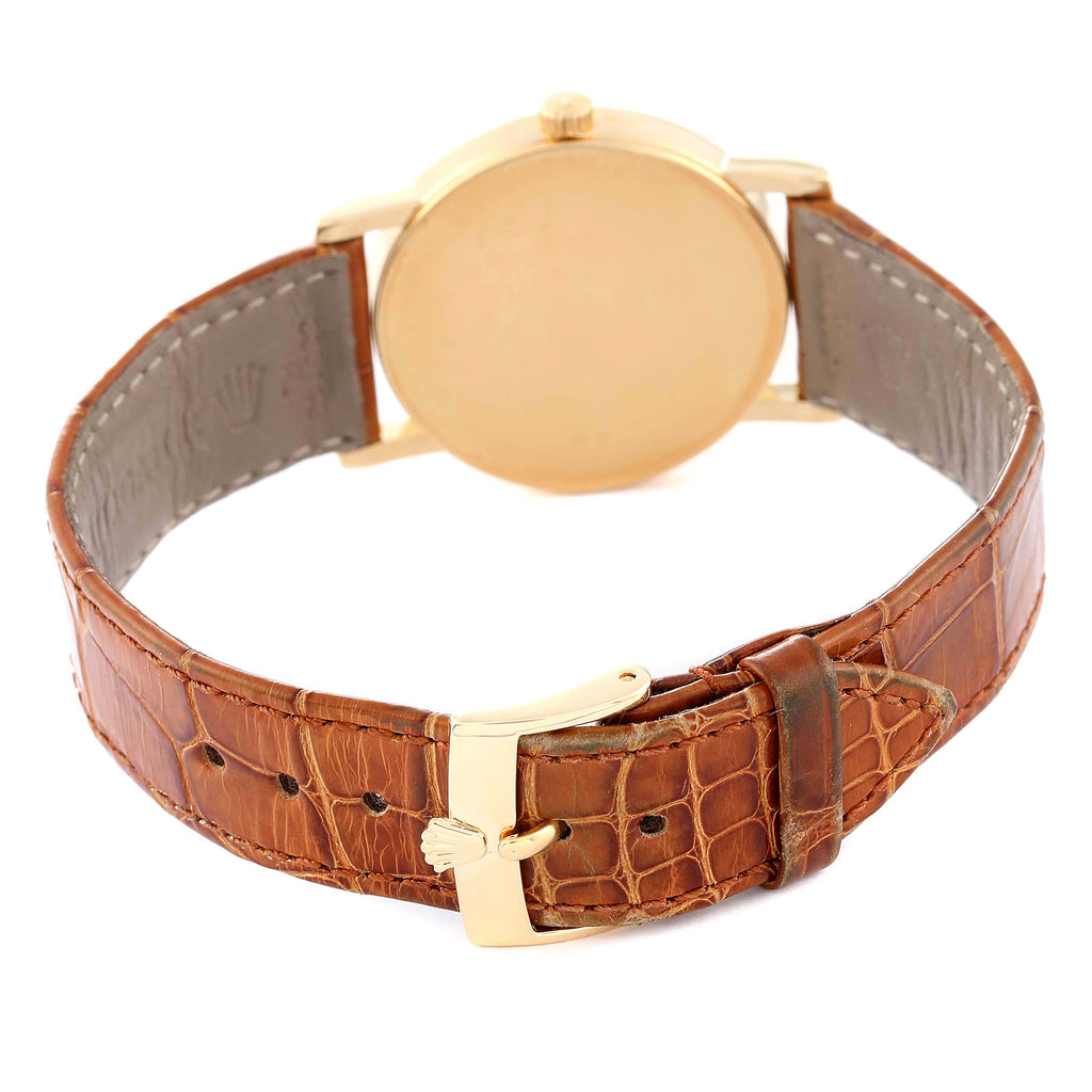 Rolex Cellini Classic Yellow Gold Silver Dial Brown Strap Mens Watch 5115