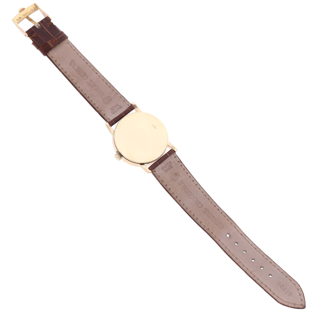 Rolex Cellini Classic Yellow Gold Silver Dial Brown Strap Mens Watch 5115 Papers