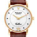 Rolex Cellini Classic Yellow Gold Silver Dial Brown Strap Mens Watch 5115 Papers