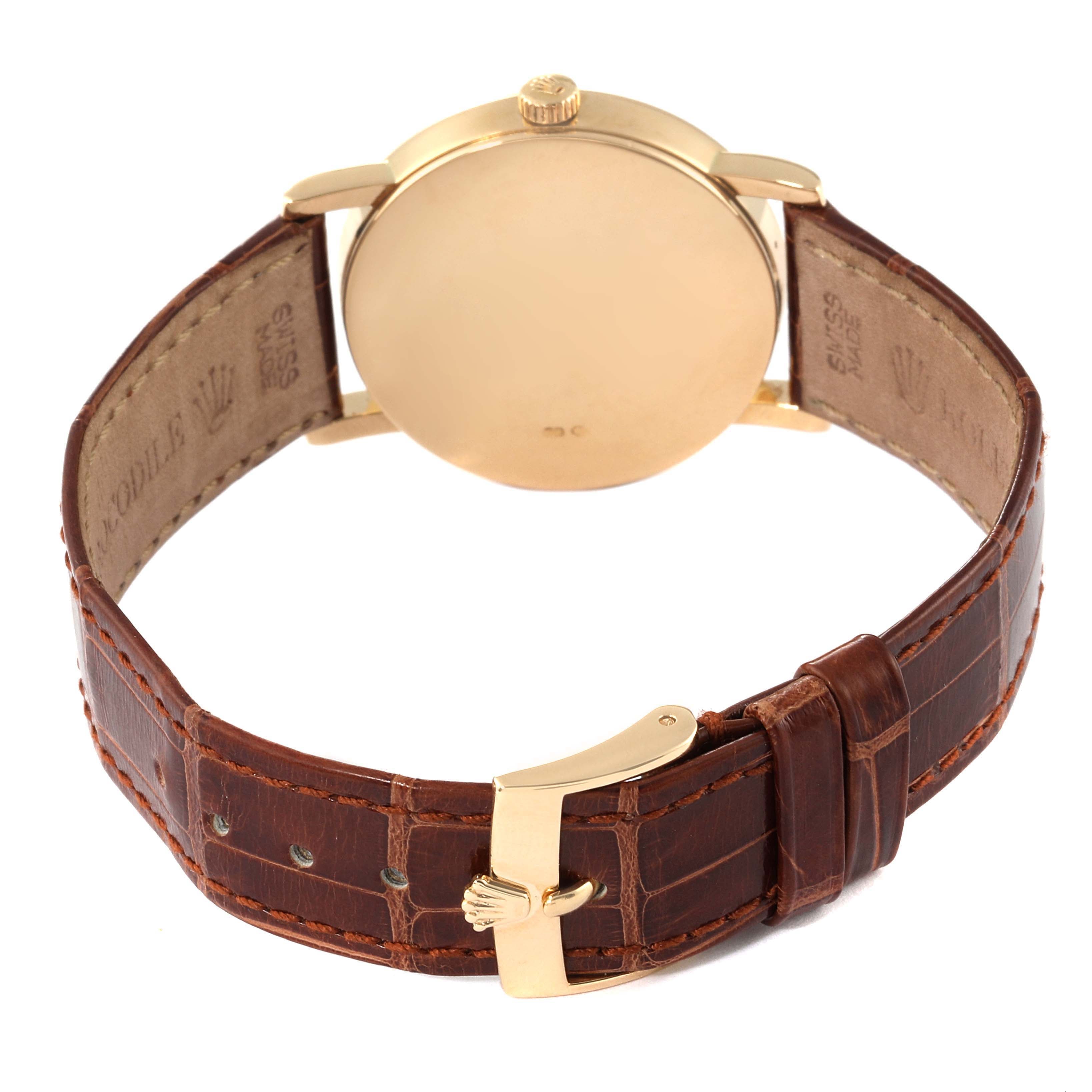 Rolex Cellini Classic Yellow Gold Silver Dial Brown Strap Mens Watch 5115 Papers