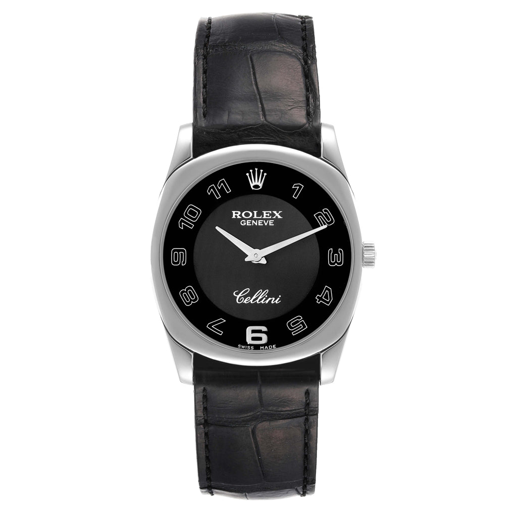 Rolex Cellini Danaos 18K White Gold Black Dial Mens Watch 4233 Box Papers