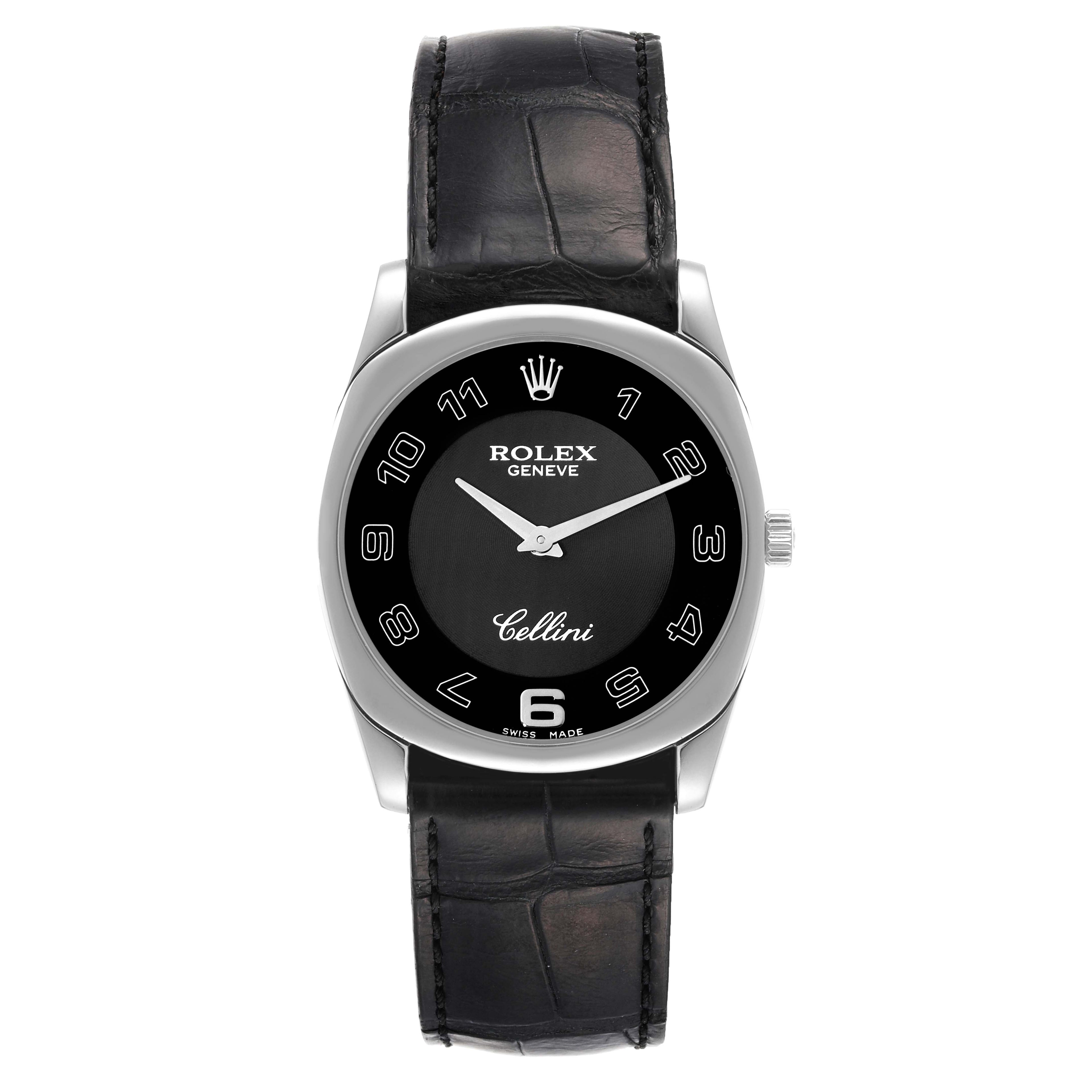 Rolex Cellini Danaos 18K White Gold Black Dial Mens Watch 4233 Box Papers