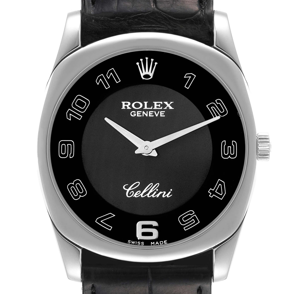 Rolex Cellini Danaos 18K White Gold Black Dial Mens Watch 4233 Box Papers