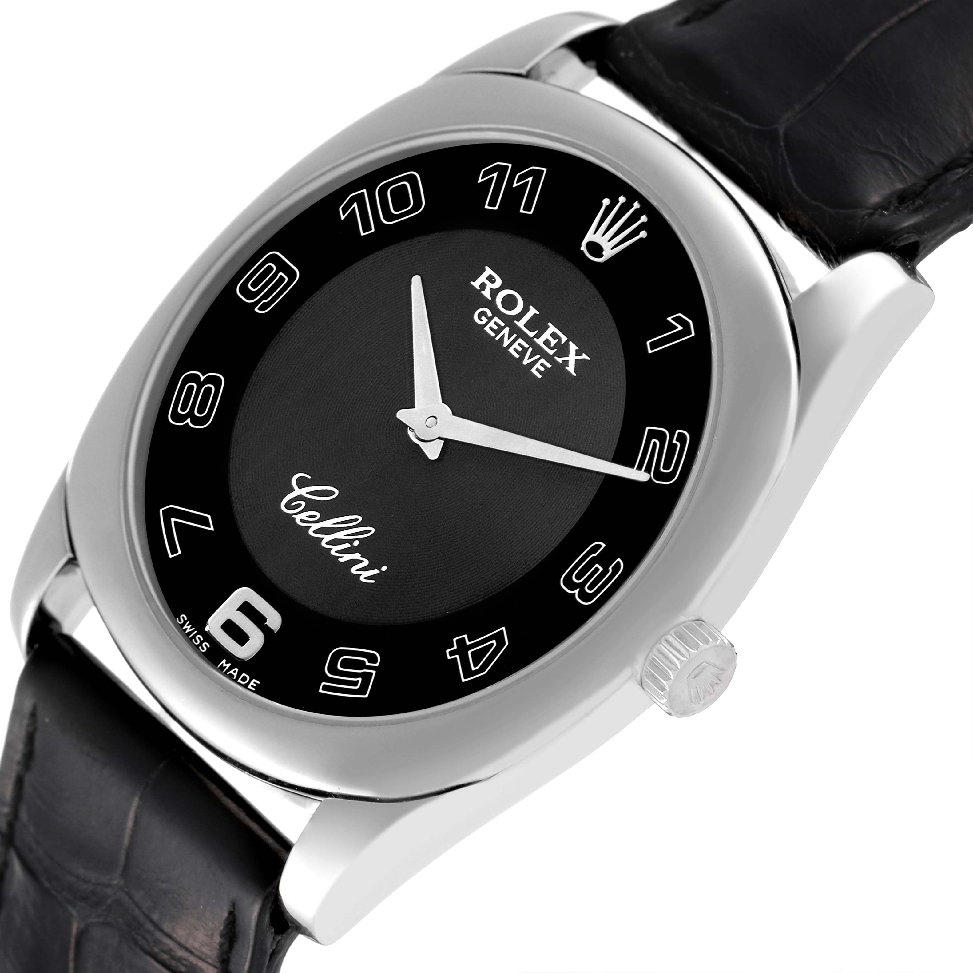 Rolex Cellini Danaos 18K White Gold Black Dial Mens Watch 4233 Box Papers