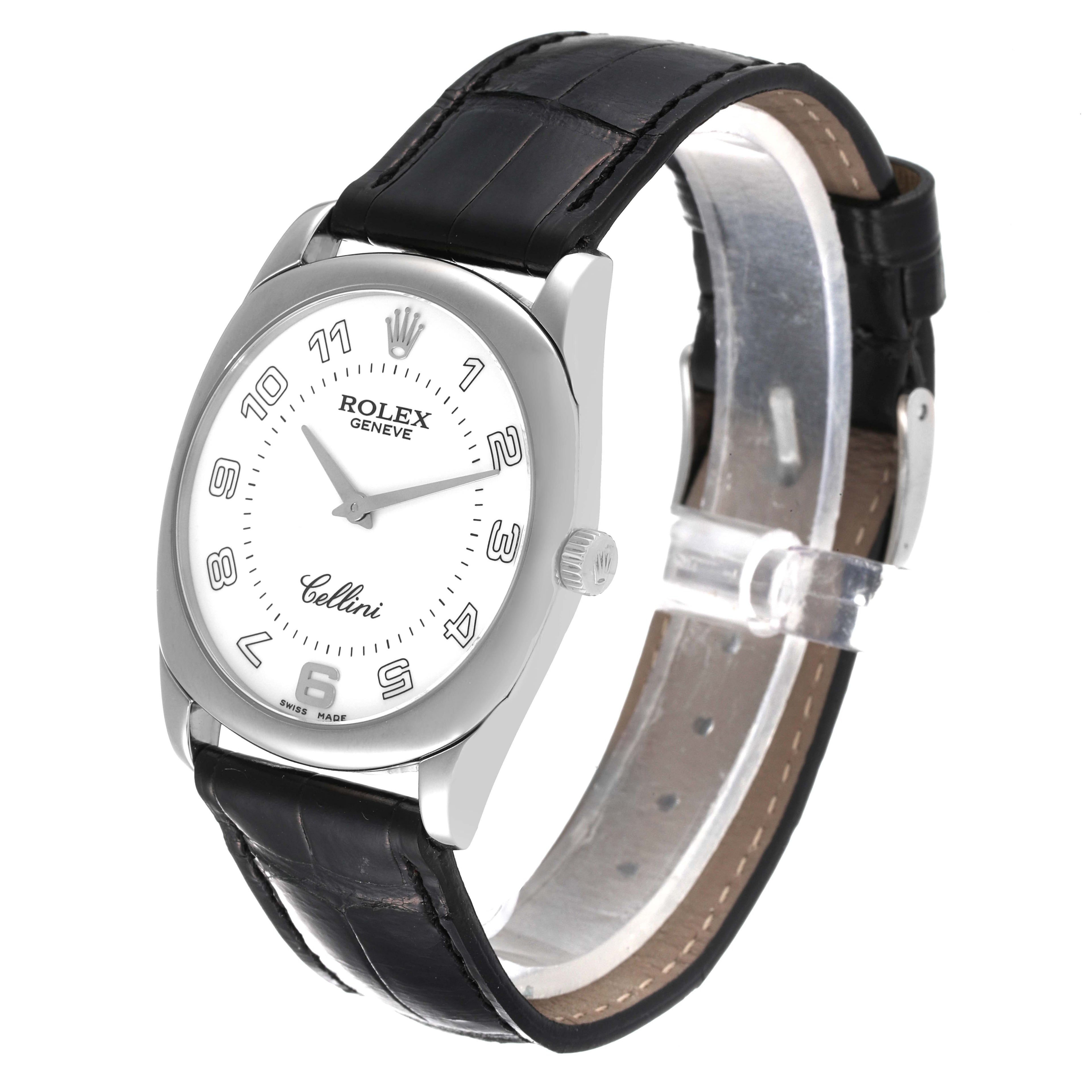 Rolex Cellini Danaos 18K White Gold Black Strap Mens Watch 4233