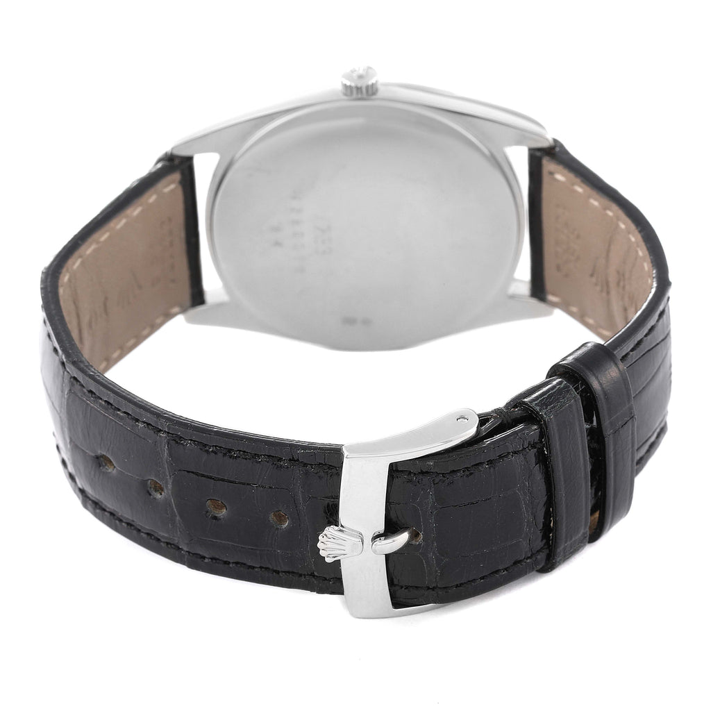 Rolex Cellini Danaos 18K White Gold Black Strap Mens Watch 4233