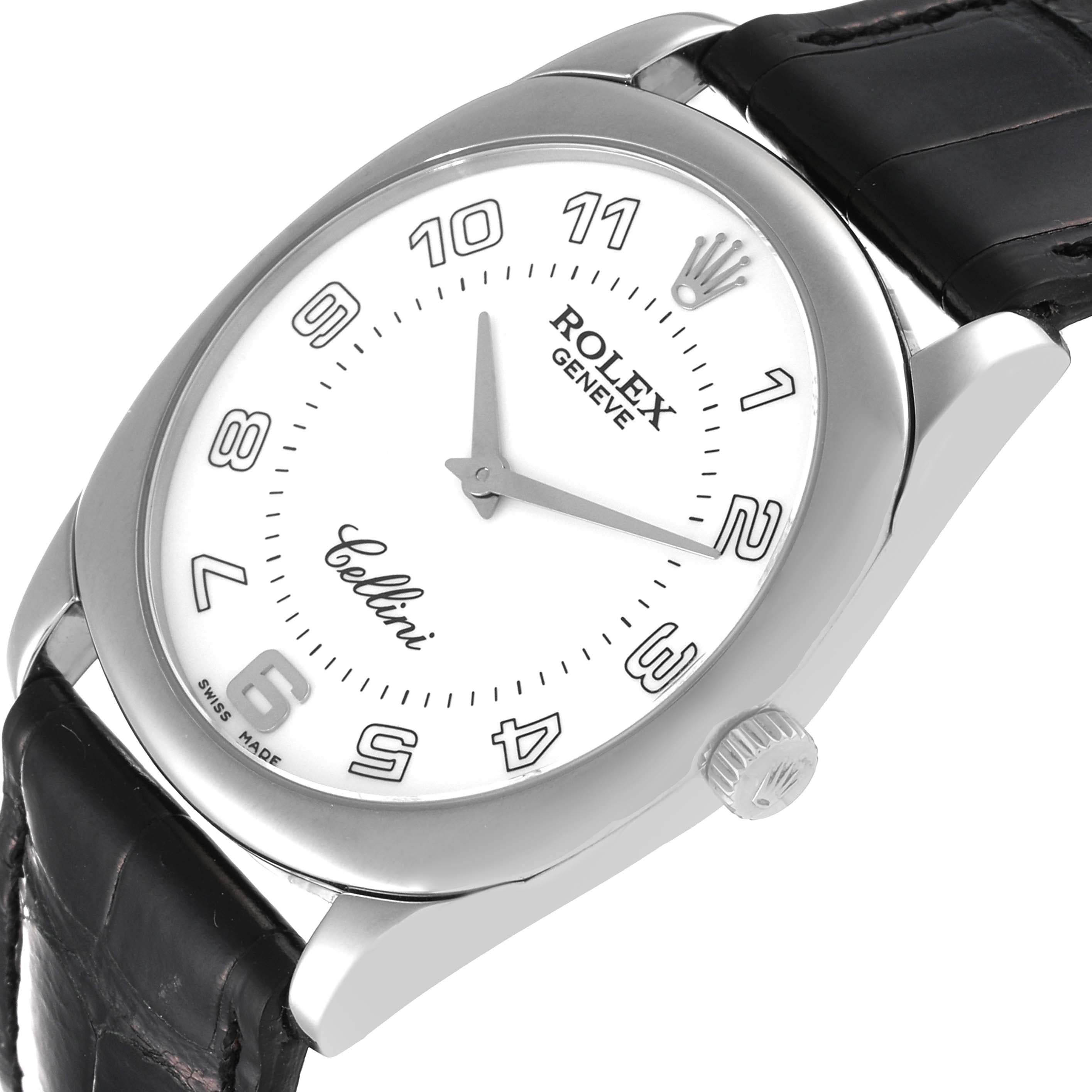 Rolex Cellini Danaos 18K White Gold Black Strap Mens Watch 4233