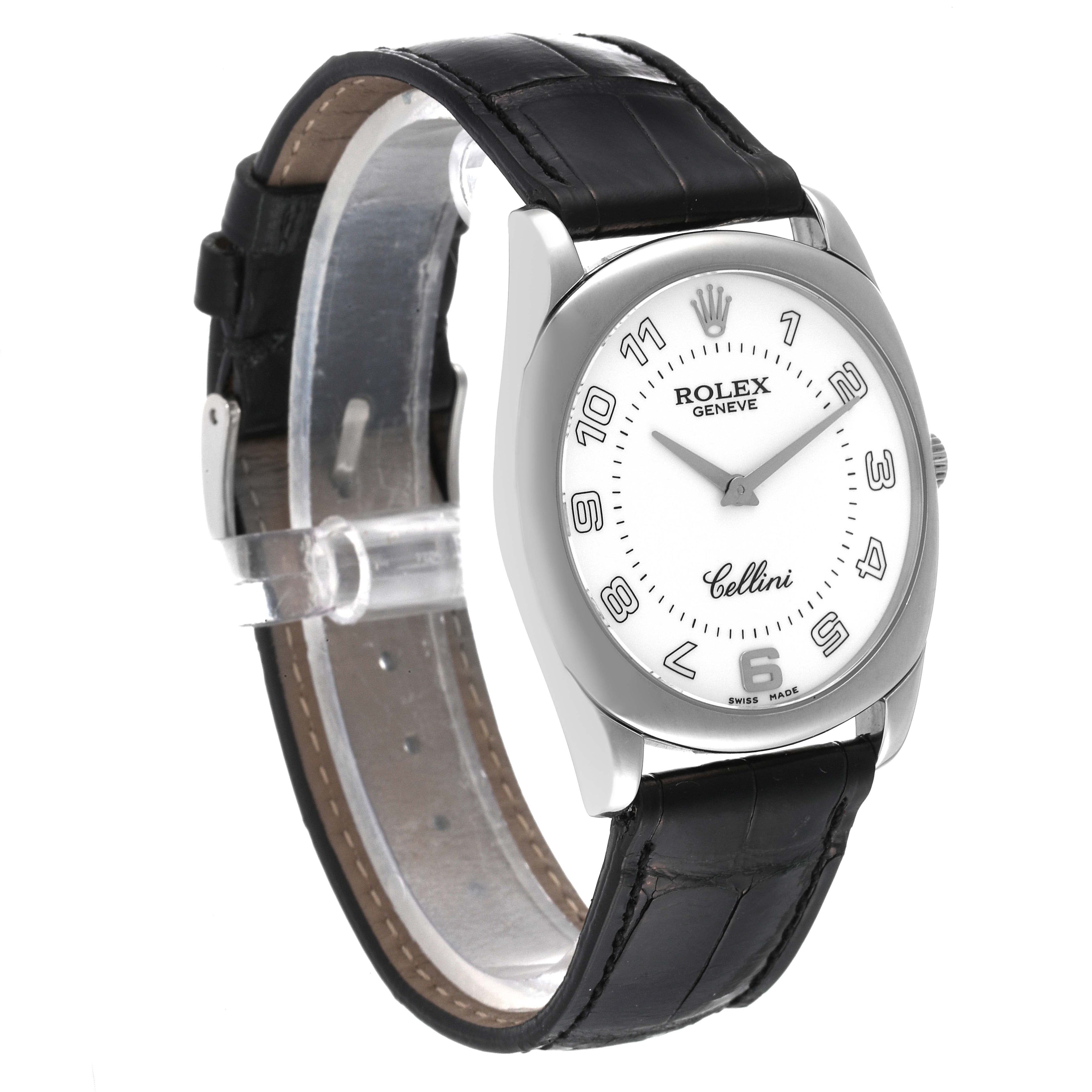 Rolex Cellini Danaos 18K White Gold Black Strap Mens Watch 4233