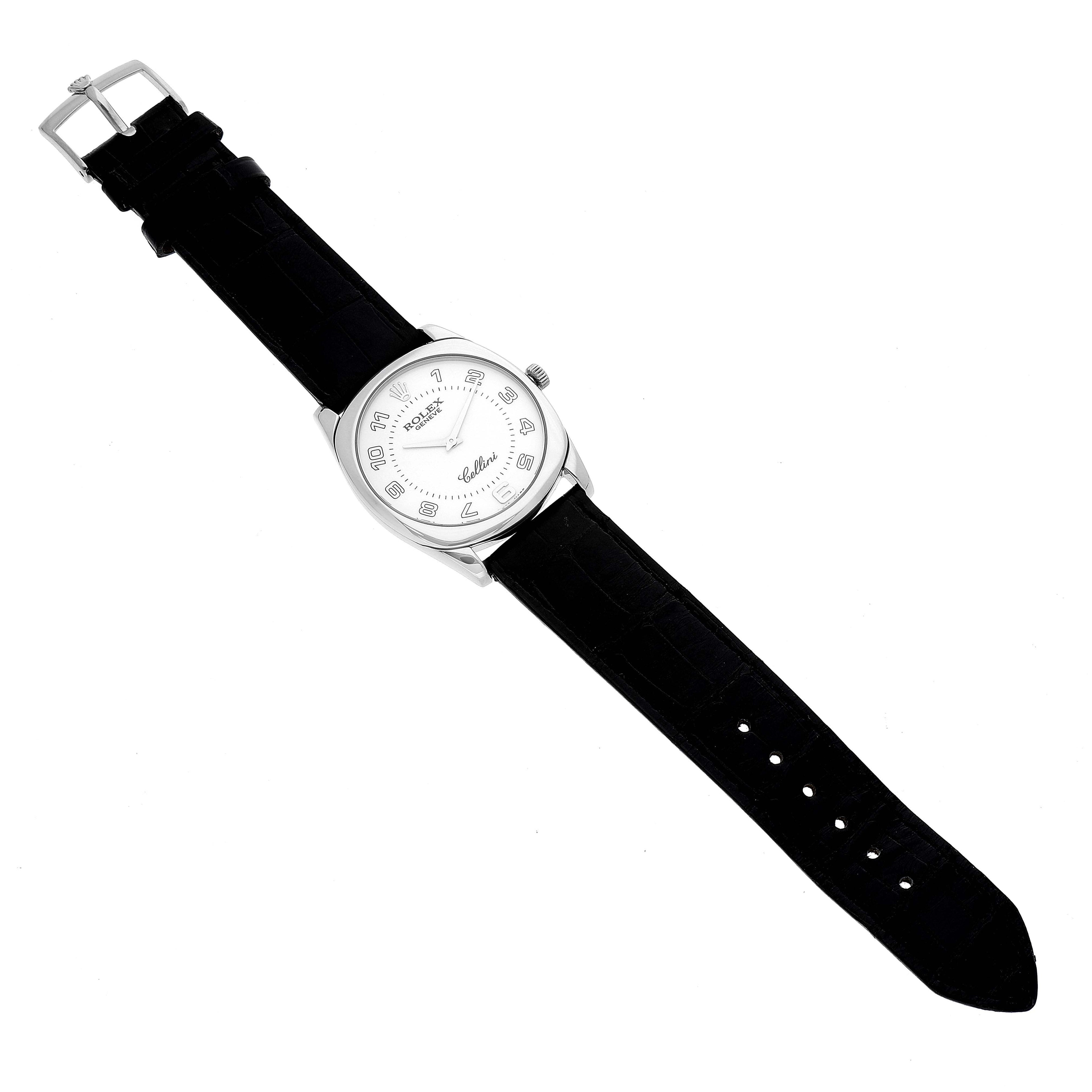 Rolex Cellini Danaos 18K White Gold Black Strap Mens Watch 4233