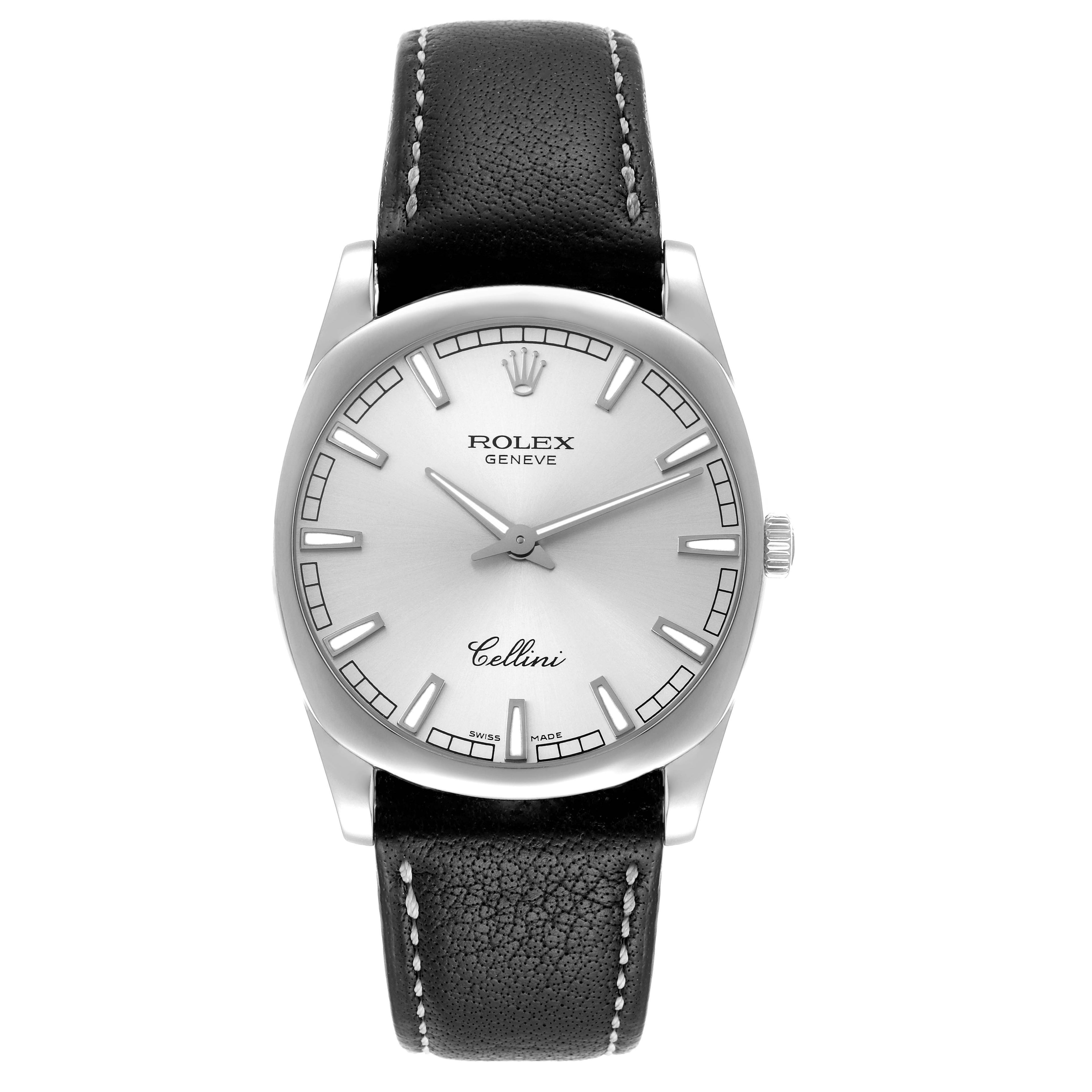 Rolex Cellini Danaos 18k White Gold Silver Dial Mens Watch 4243