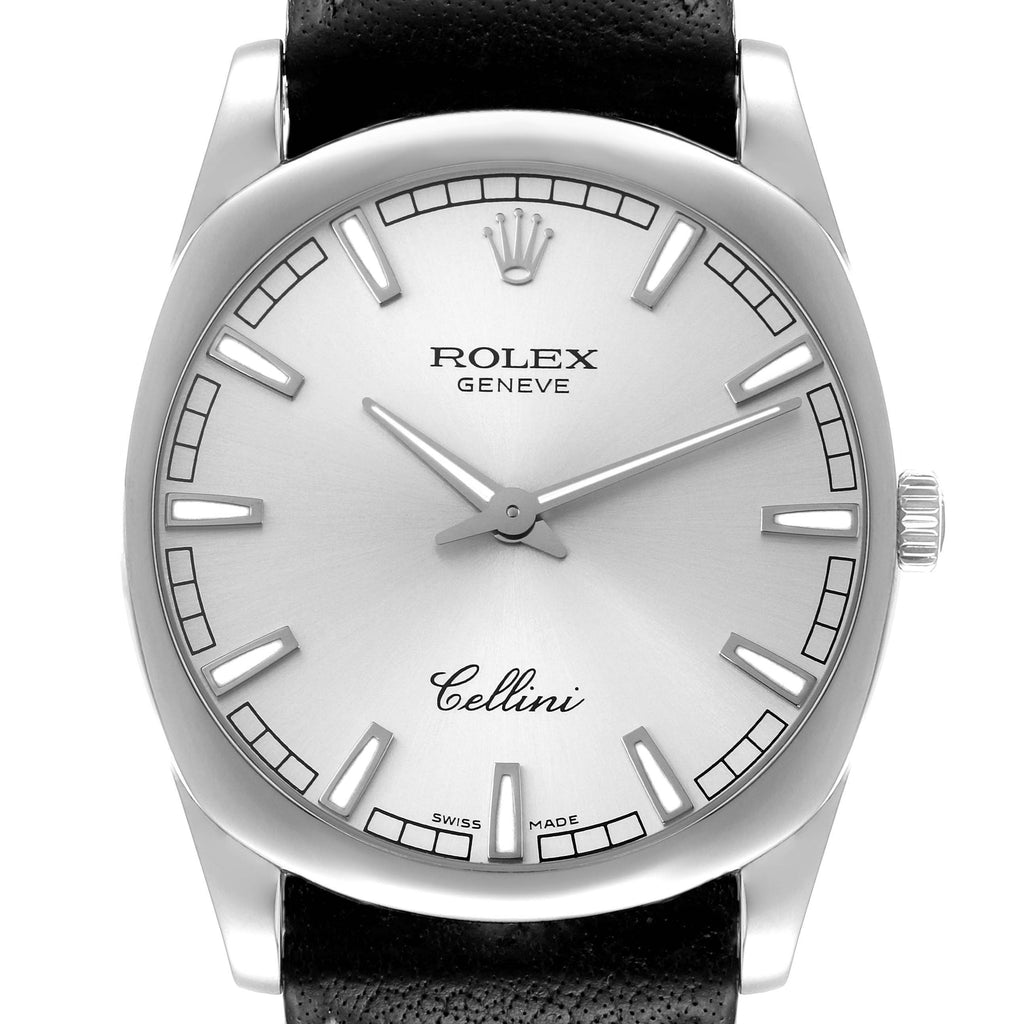 Rolex Cellini Danaos 18k White Gold Silver Dial Mens Watch 4243