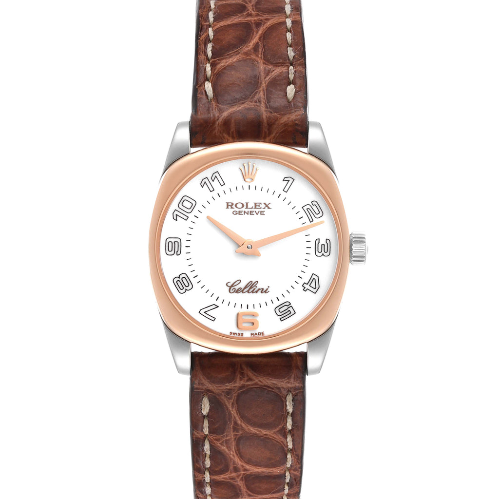 Rolex Cellini Danaos 18K White Rose Gold White Dial Ladies Watch 6229 Card