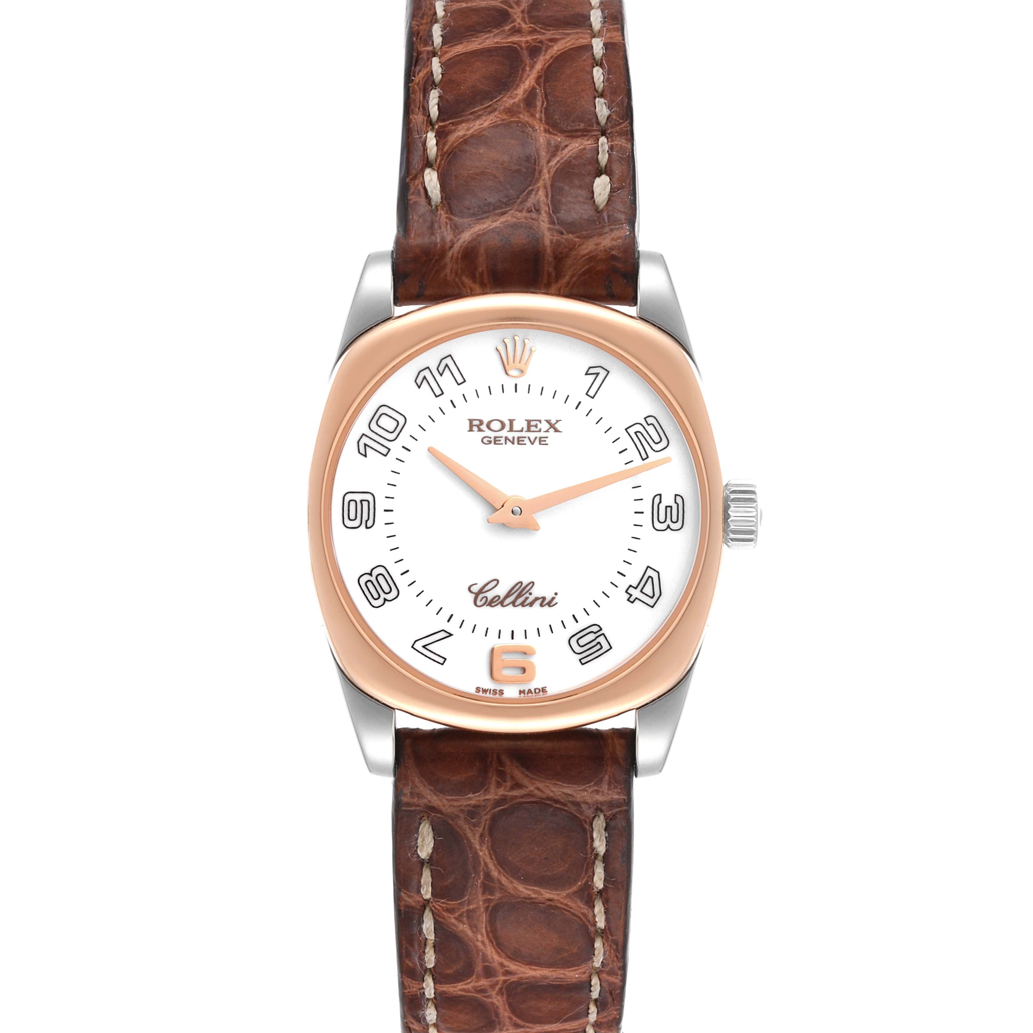 Rolex Cellini Danaos 18K White Rose Gold White Dial Ladies Watch 6229 Card
