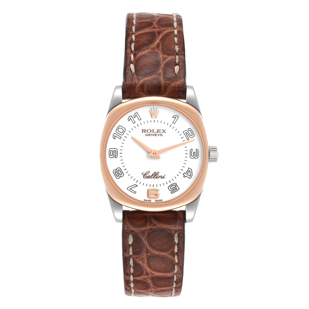 Rolex Cellini Danaos 18K White Rose Gold White Dial Ladies Watch 6229 Card
