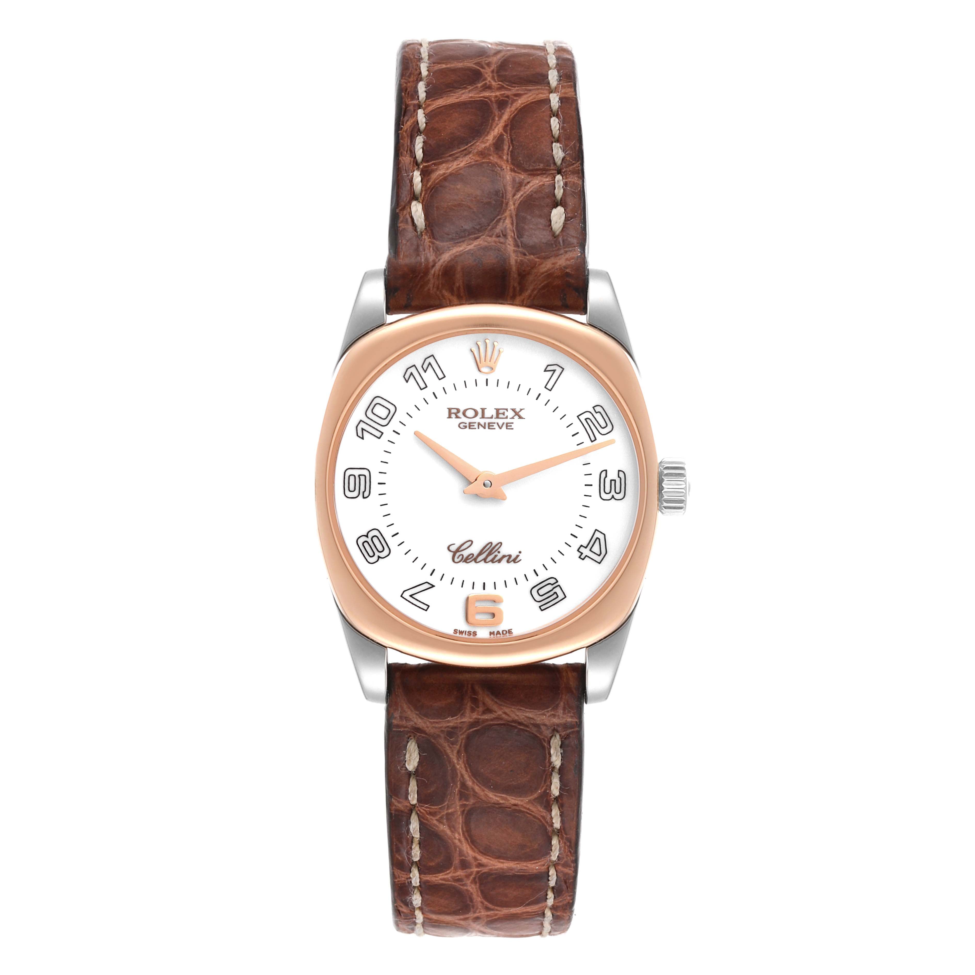Rolex Cellini Danaos 18K White Rose Gold White Dial Ladies Watch 6229 Card