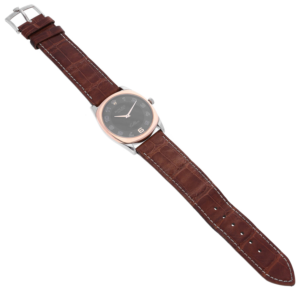 Rolex Cellini Danaos Black Dial White Gold Rose Gold Brown Strap Mens Watch 4233