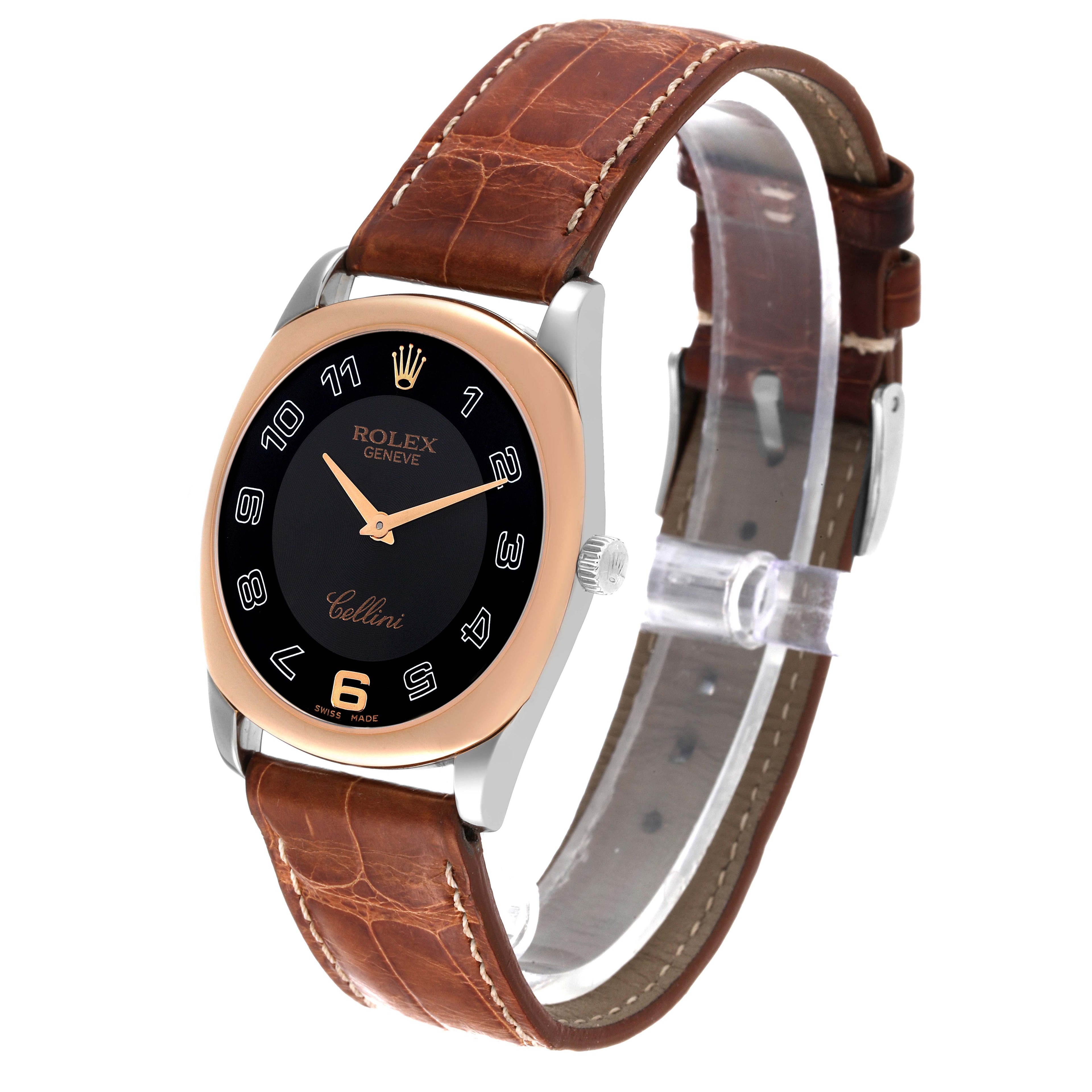 Rolex Cellini Danaos Black Dial White Gold Rose Gold Brown Strap Mens Watch 4233